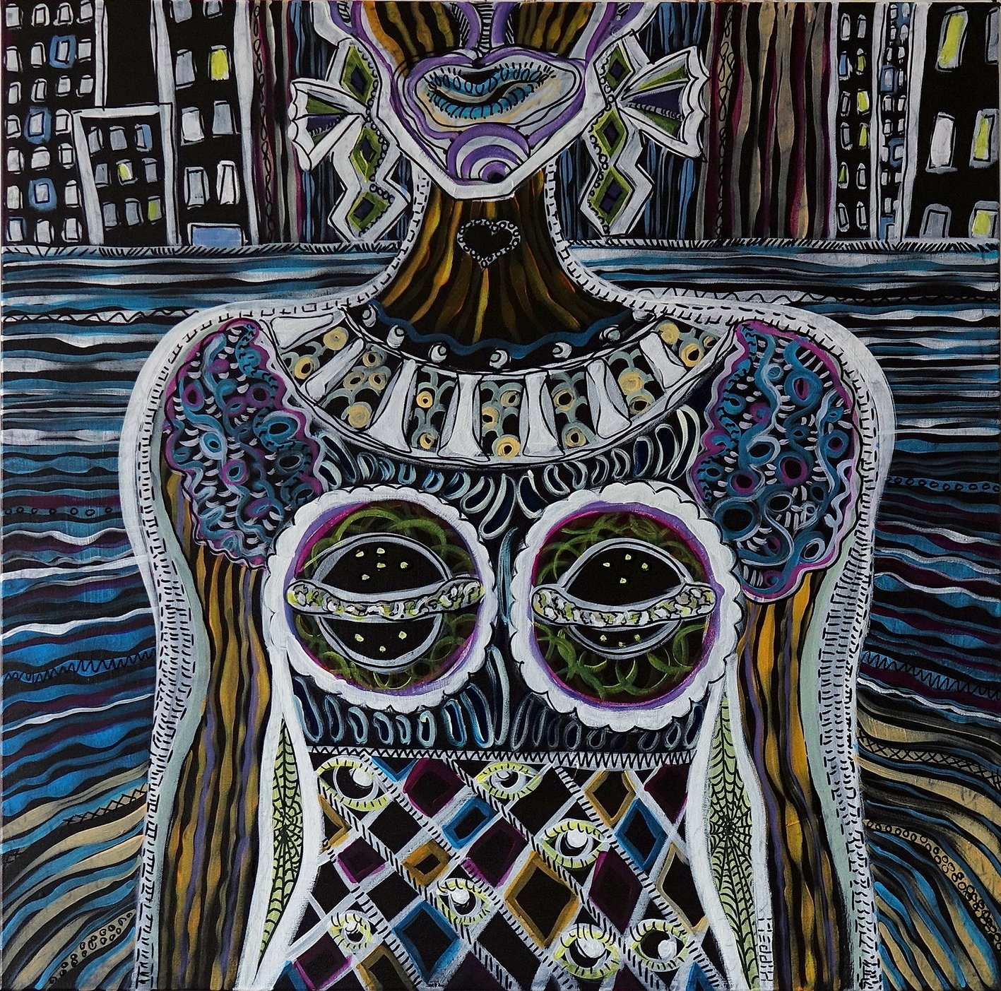 Bratwürste l 100 x 100 cm l Acryl & Edding auf Leinwand I 2018