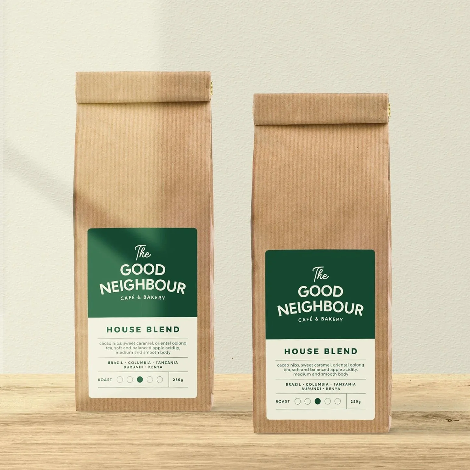 The Good Neighbour coffee packaging