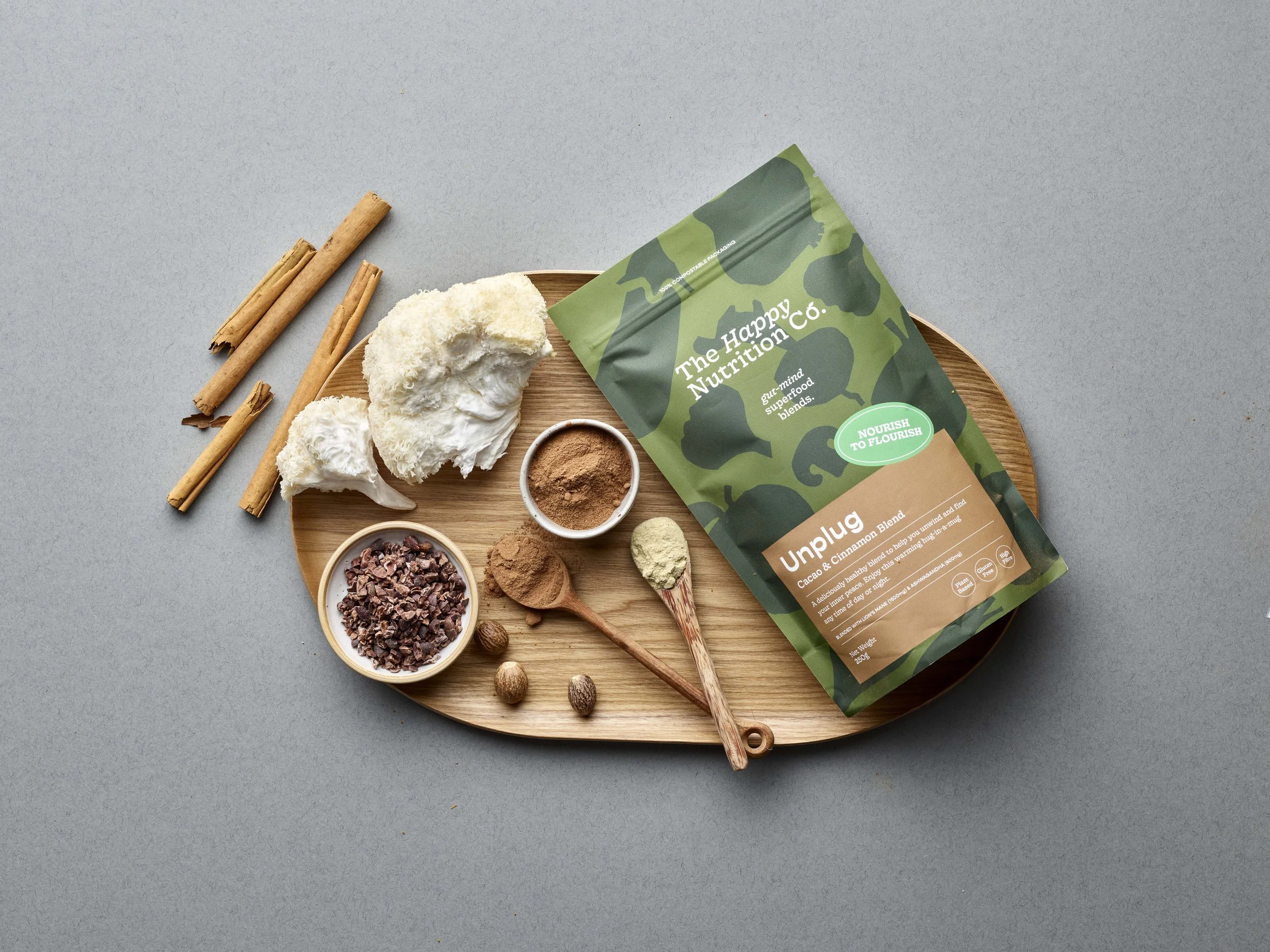 Unplug calming gut–mind blend prepared as a warm drink