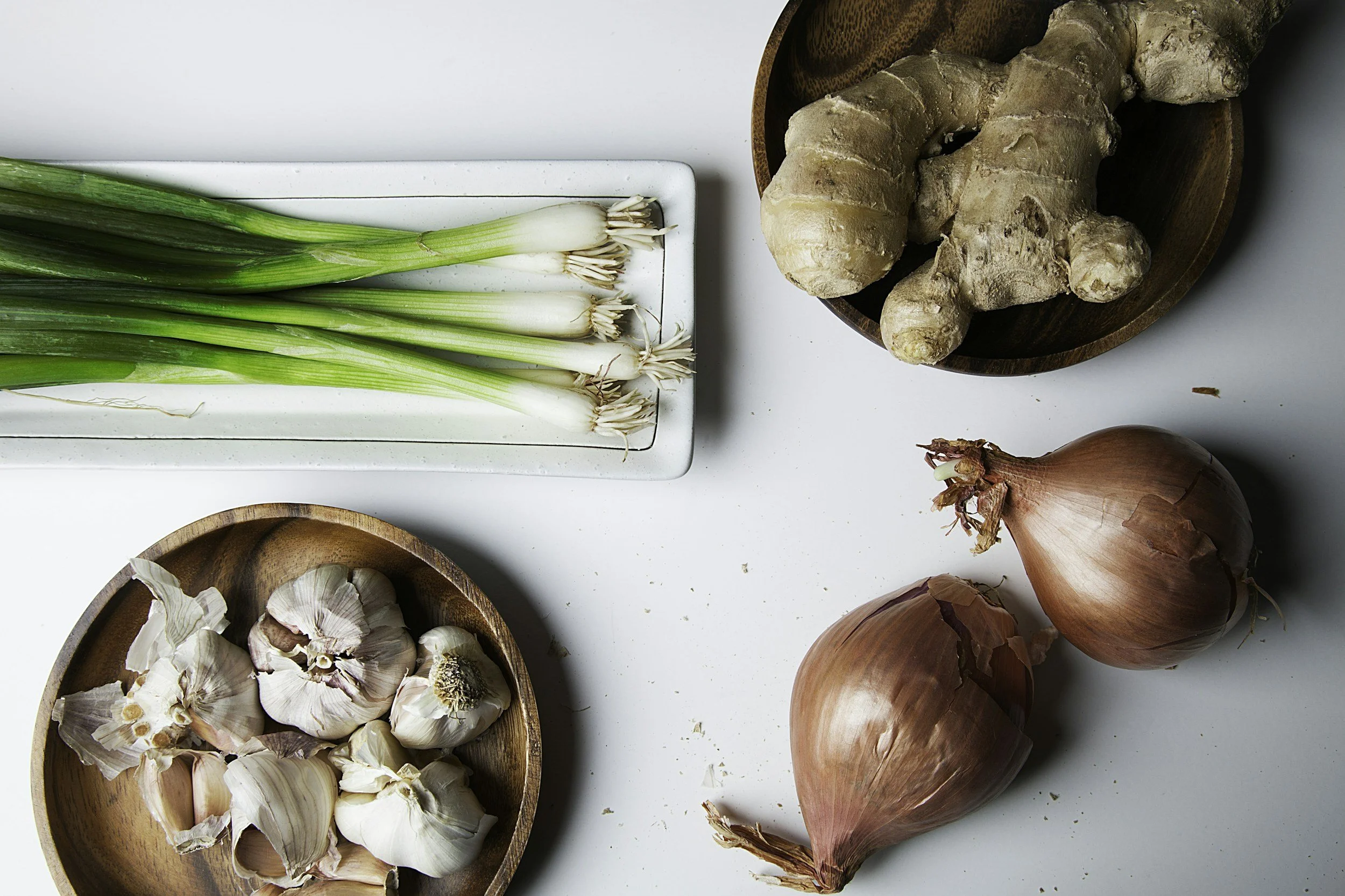 Prebiotic foods such as onion, garlic and ginger