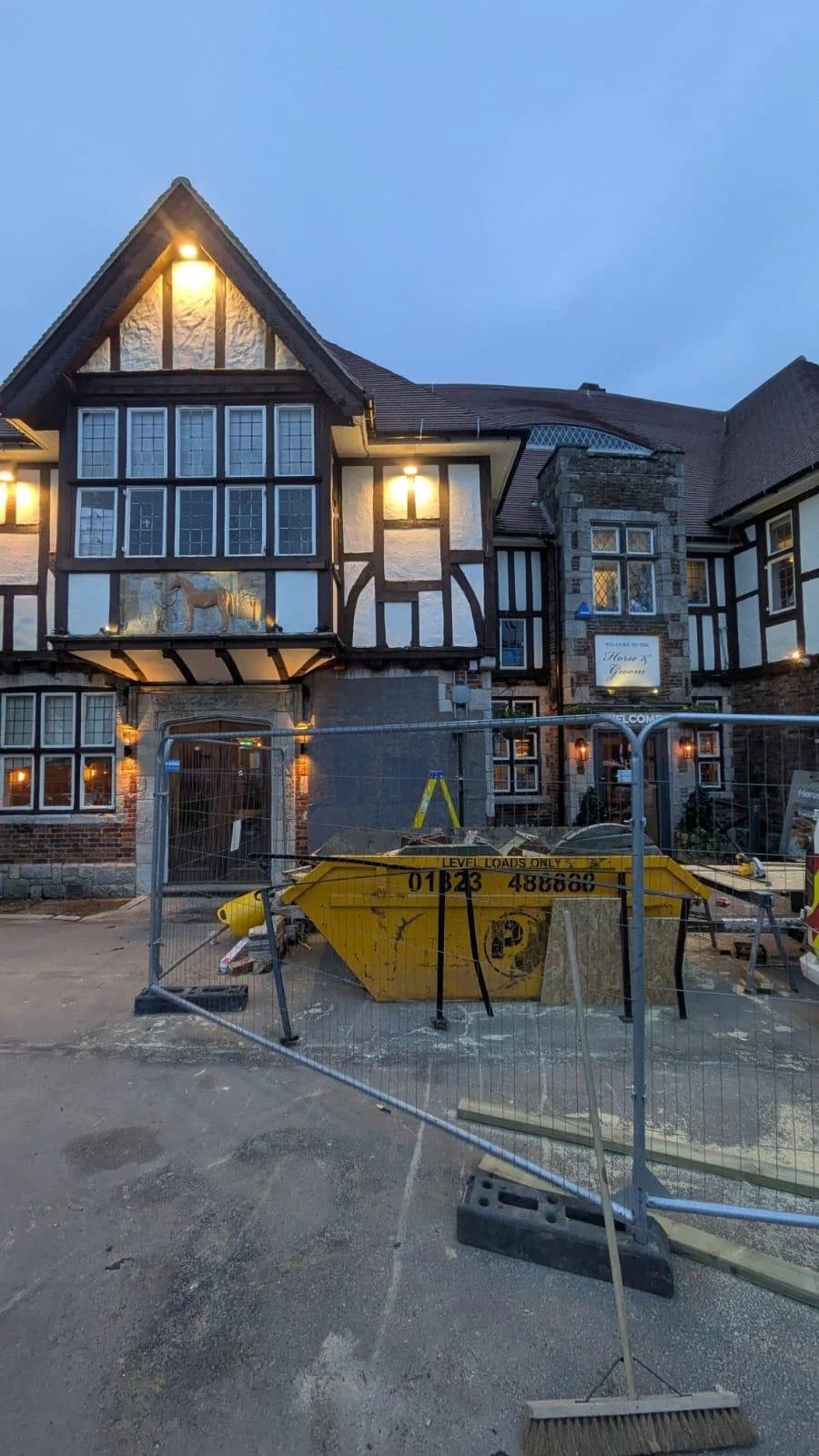 Opening propped and boarded inside a pub in Polegate after structural damage
