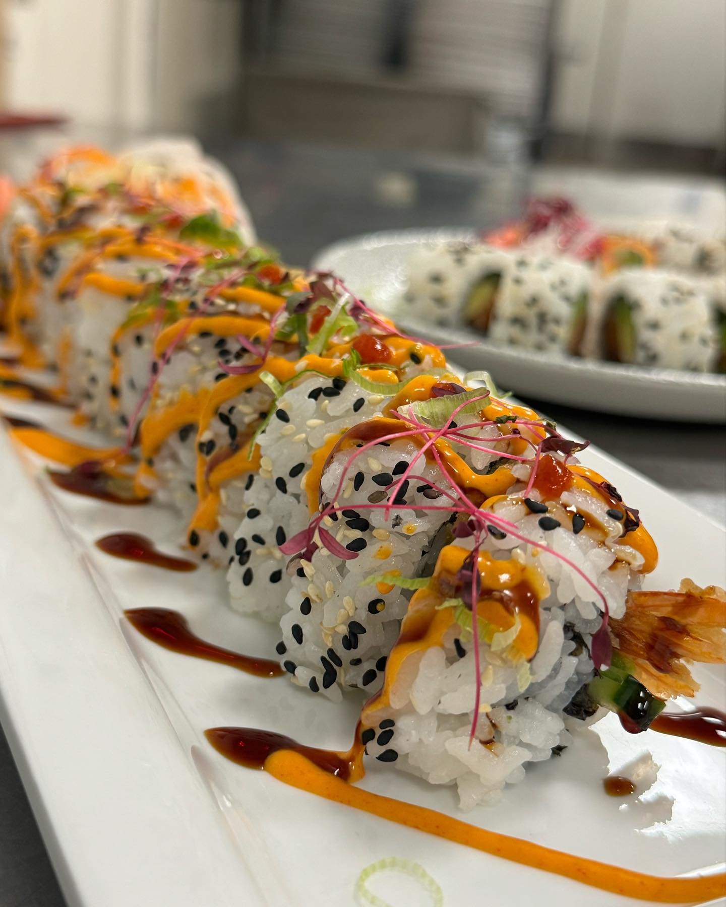 Chef Chris at Woods Hole Golf club created this delicious and beautiful sushi roll with a touch of our amaranth 🤩 👏