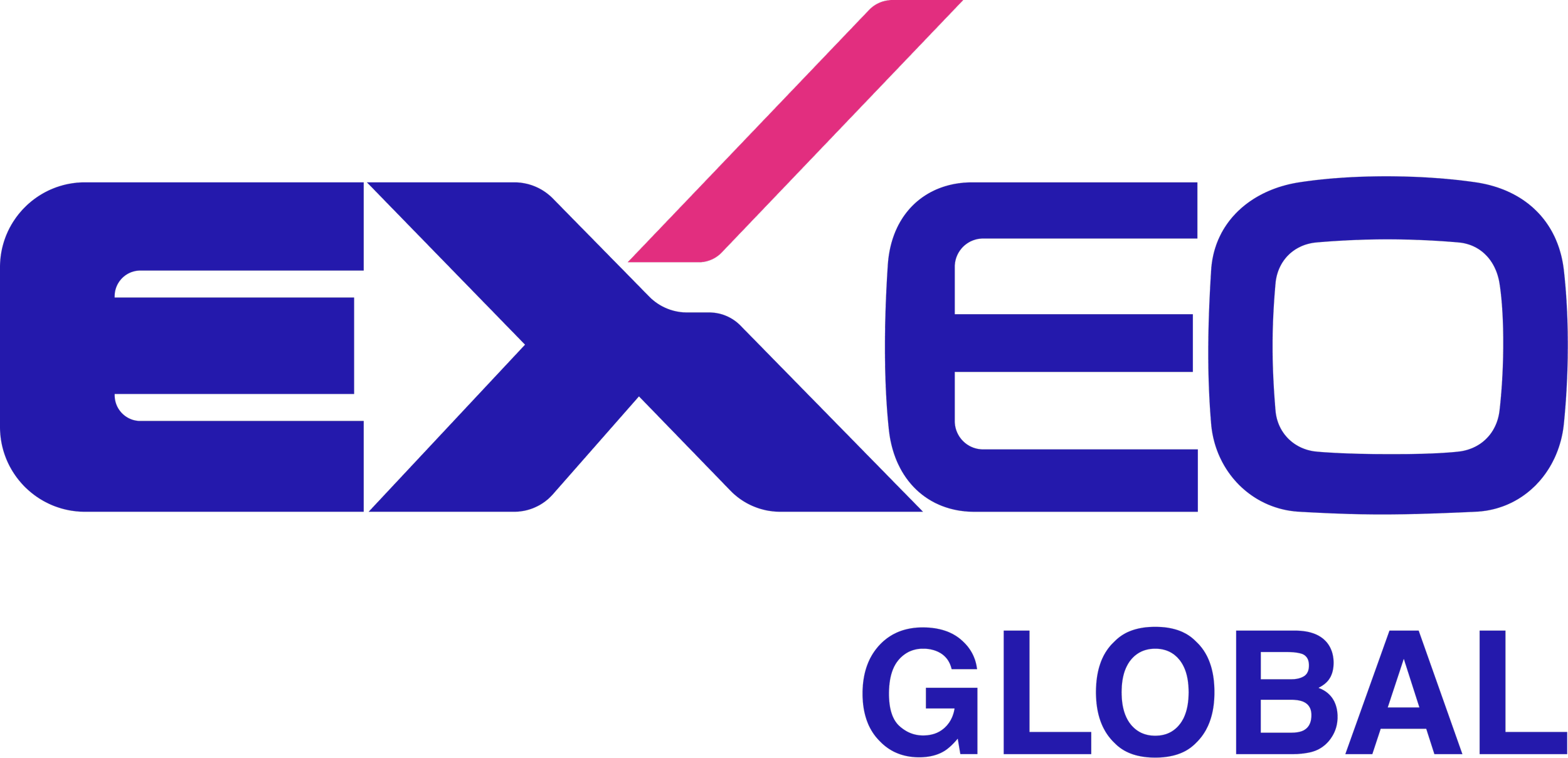 EXEO Global logo in blue and pink text on a black background.