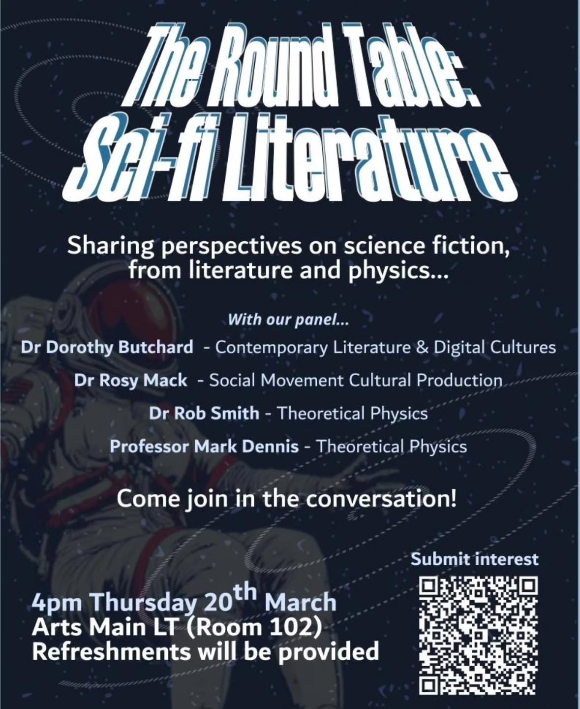 Next week will be the last IoP event of the year, collaborating with the English Literature department! We'll be talking about sci-fi, be it modern, classic, mainstream or niche... Our panel members will each give a 5 minute talk to get us started, a