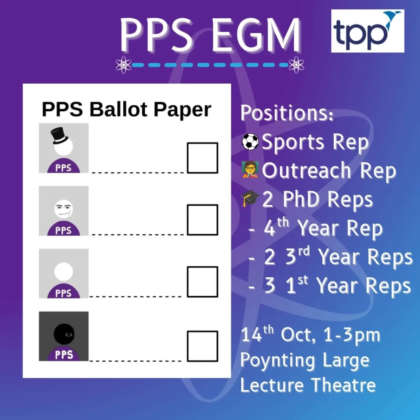 Who will you vote for❓️🗳
We have lots of positions to fill this year, so if you have an interest in organising fun, weekly events for people (and maybe even have some input on this year's ball 👀), then come to the EGM and run for a position you bel