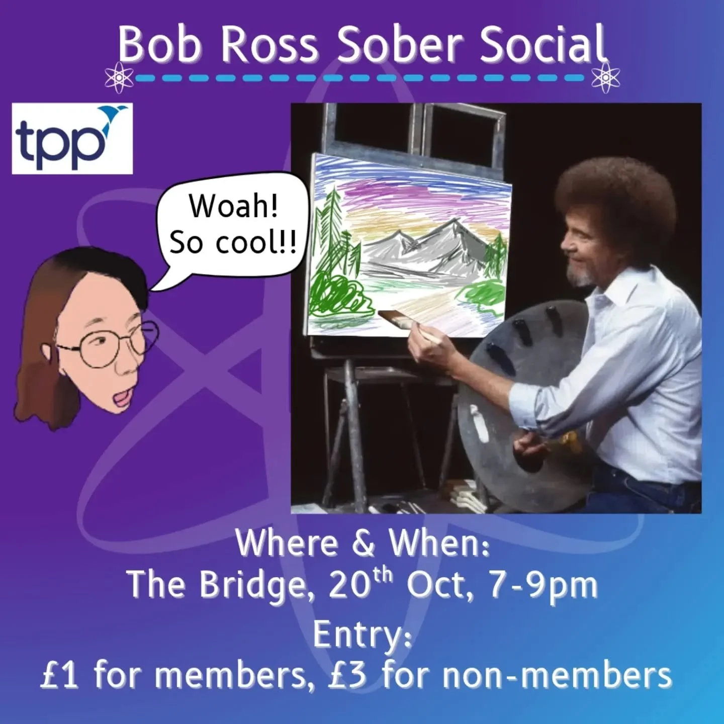 Come along to paint 🖌 some beautiful artwork in our Bob Ross Sober Social. This is a beginner friendly 😊 event, so artists of all skill levels can come and try their hand at making something beautiful! ✨️

We will provide supplies for the event!

E