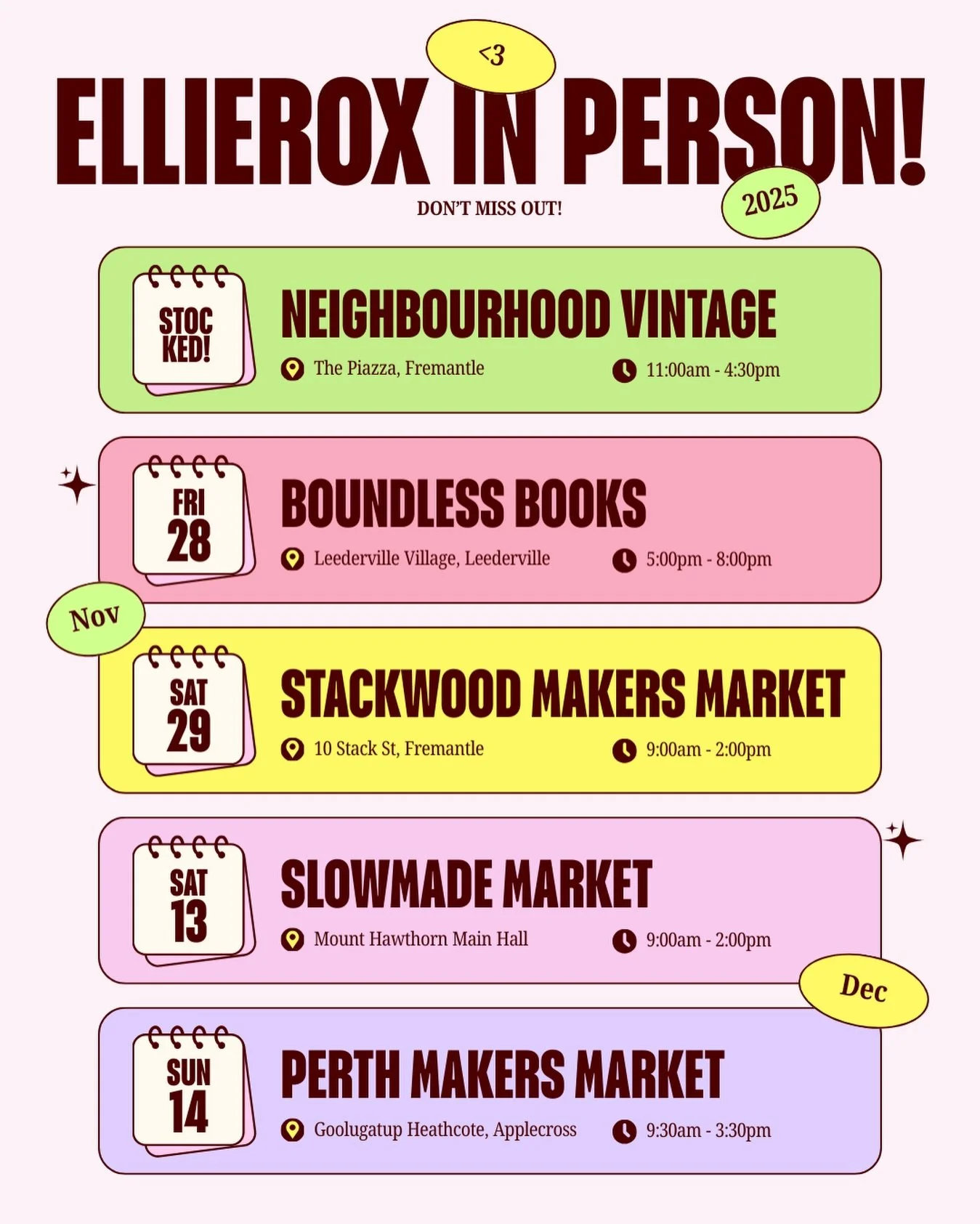 THE REST OF THE YEARRRR ⋆𐙚₊˚⊹♡

Come find EllieRox pieces in person 💘