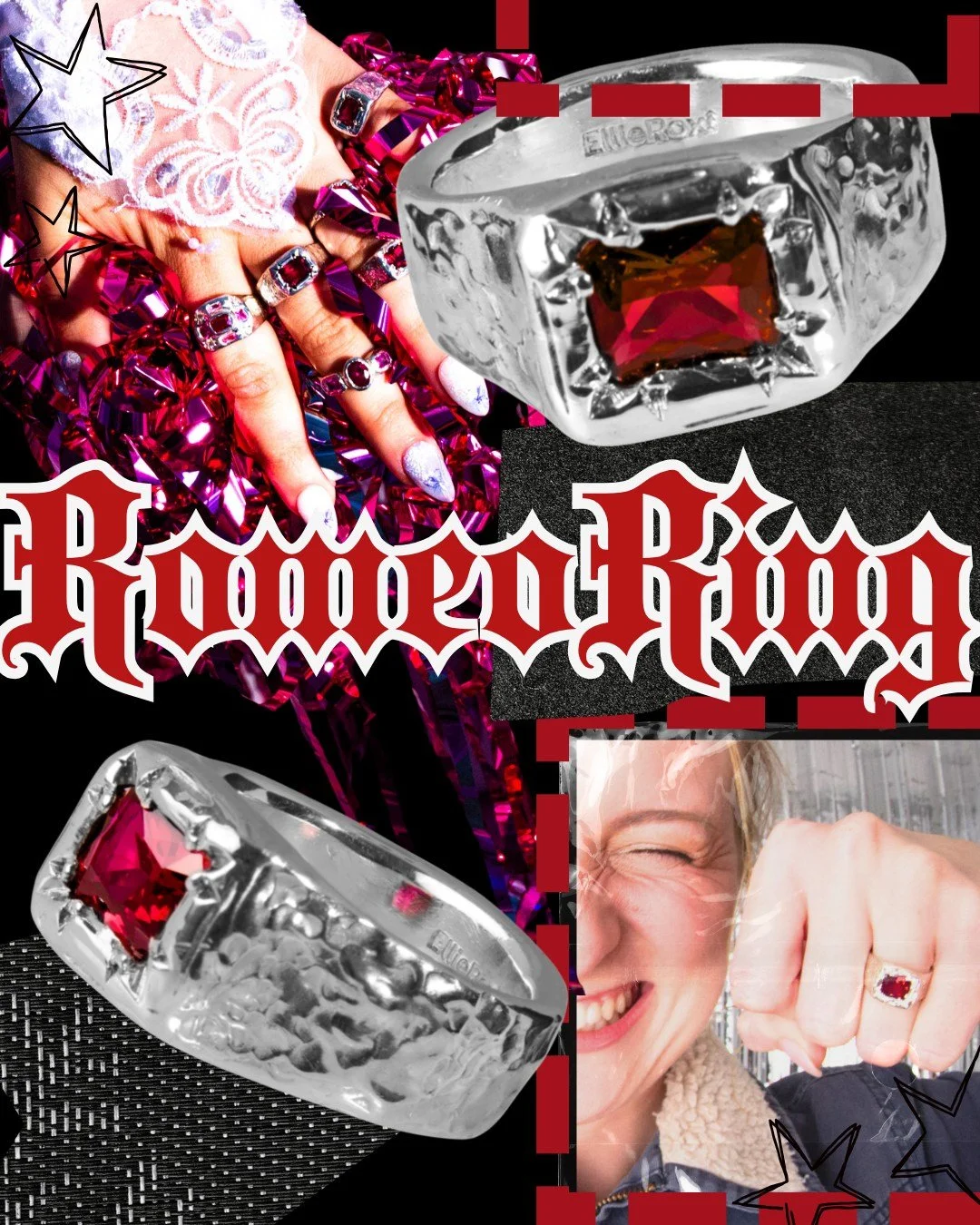 The Romeo Ring is built chunky, with a rugged molten band and a ruby held in a star-setting. Handmade in Boorloo (Perth) in 925 silver or 9K gold 🩸