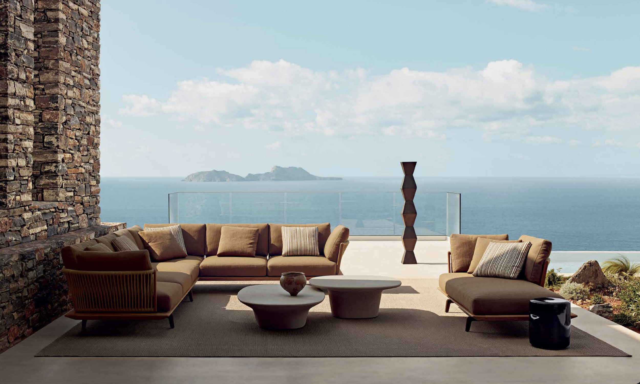 Furniture by the Italian brand Poliform being photographed on the terrace at Keras Cliff House for the outdoor collection 2026 catalogue