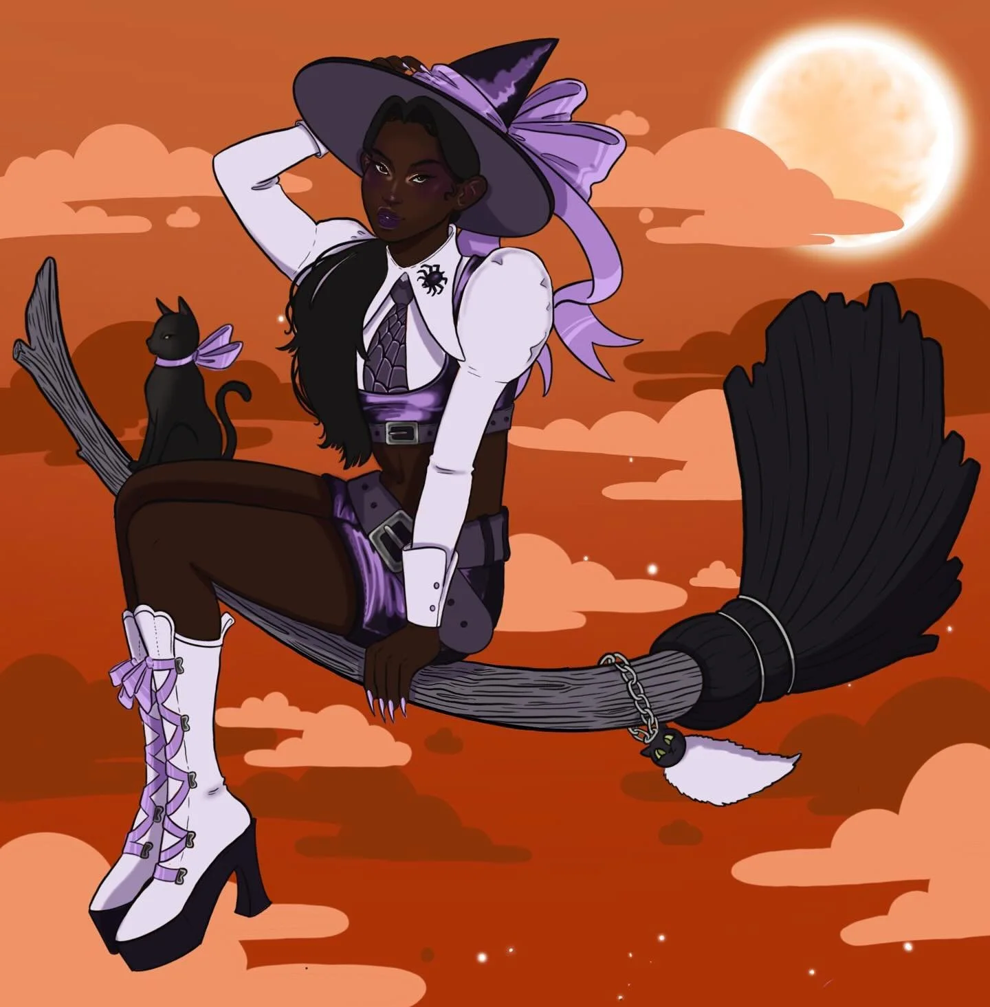 DAY 5! 🧙🏿&zwj;♀️🖤💜 

Fun fact! Last night, I ran into an older woman who told me about the 22 cats she took care of and that she was a witch 3 times in her past life! #witches and witch media have always been big for me, I&rsquo;ve been drawn to 