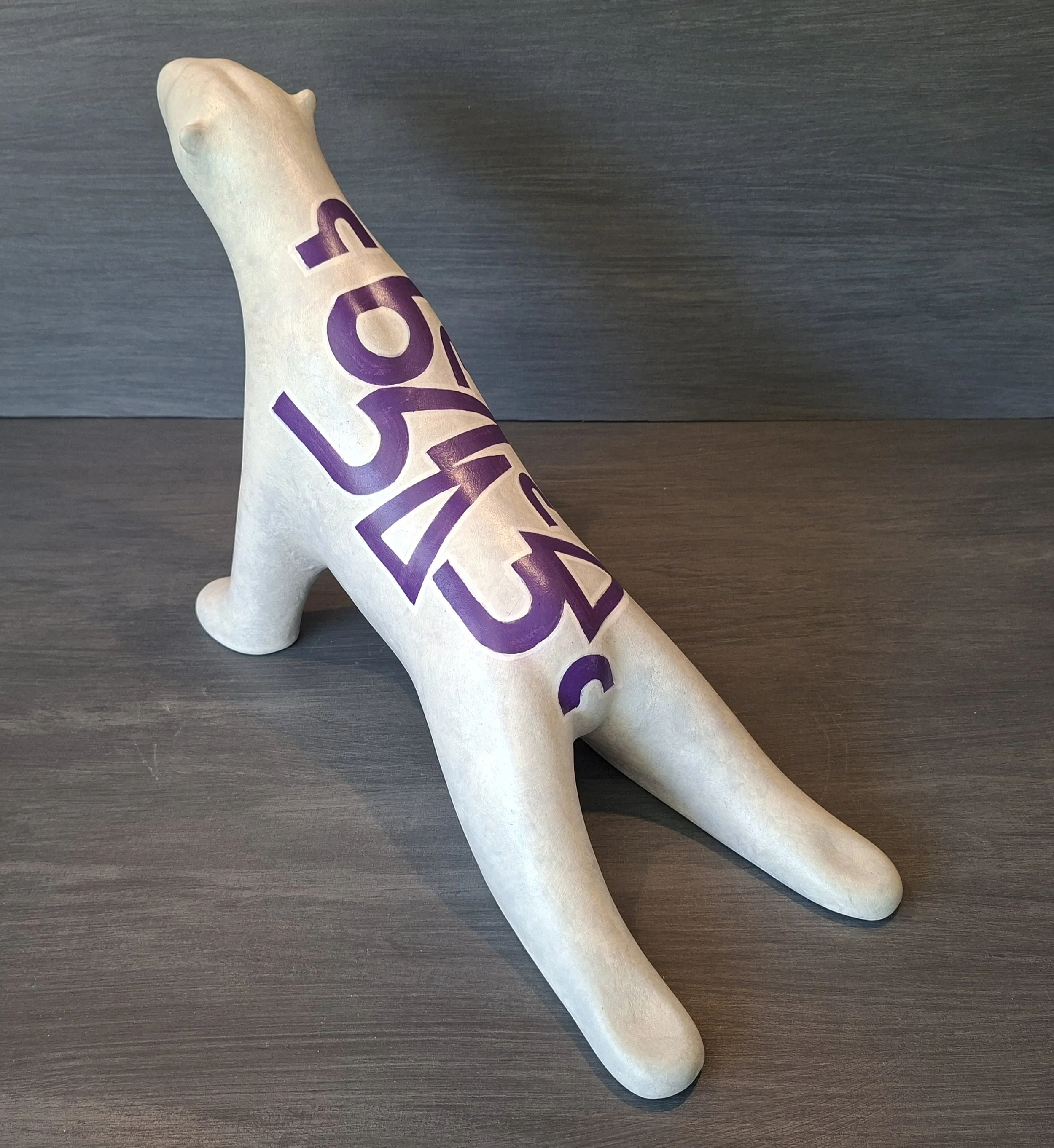 QALLUPILLUIT  Upward Bear - Written in Inuit Inuktitut Syllabary these creatures live in the sea and carry off disobedient children.
Acrylic H28cm  H40cm  D17cm
£775.00