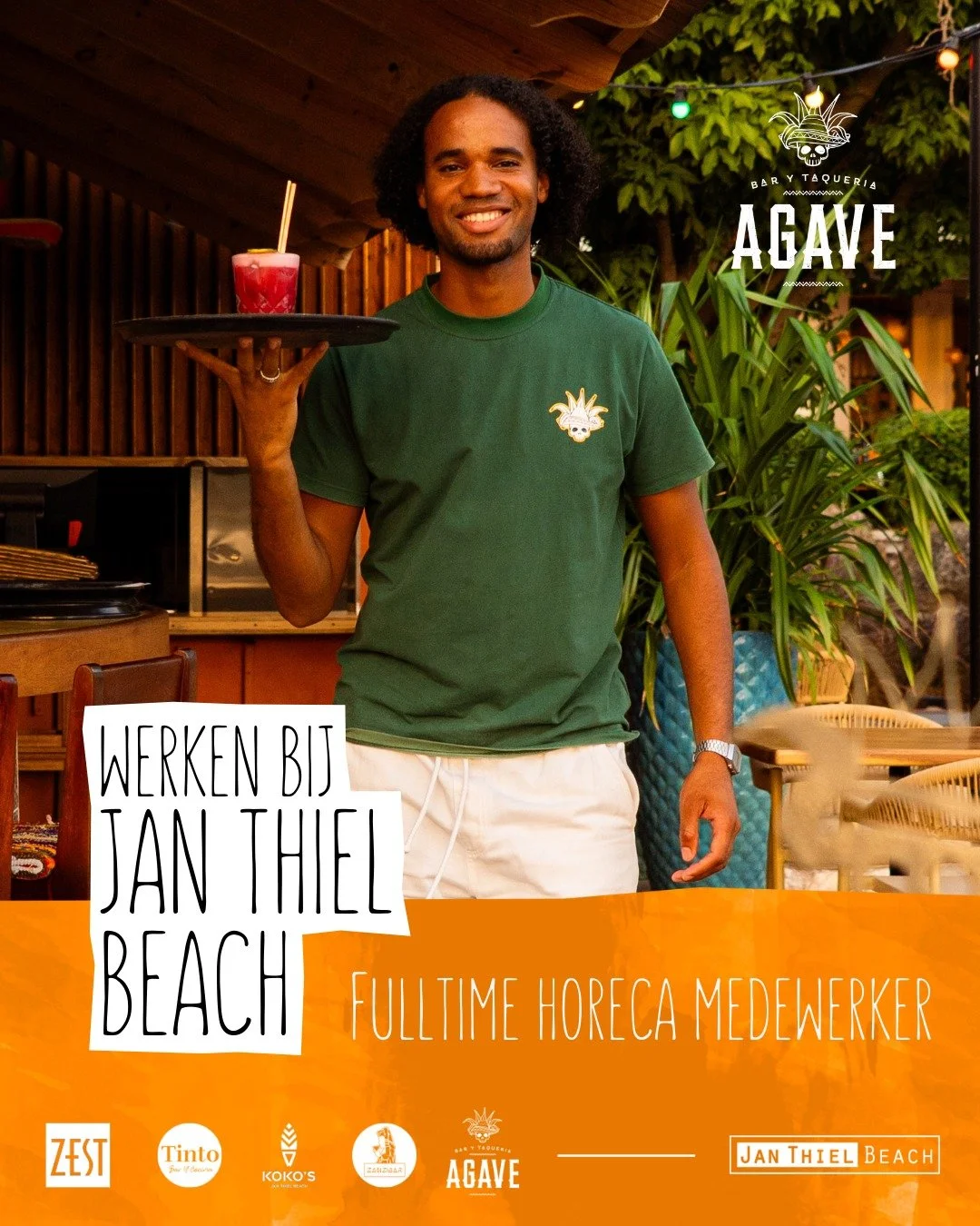Kom jij het team van Agave versterken op Jan Thiel Beach?

Wat ga je doen?
- Gasten verwelkomen met een glimlach
- Bestellingen opnemen en menu-uitleg geven
- Tafels opdekken en afruimen
- Dranken en gerechten serveren

Solliciteren? Stuur dan nu je 