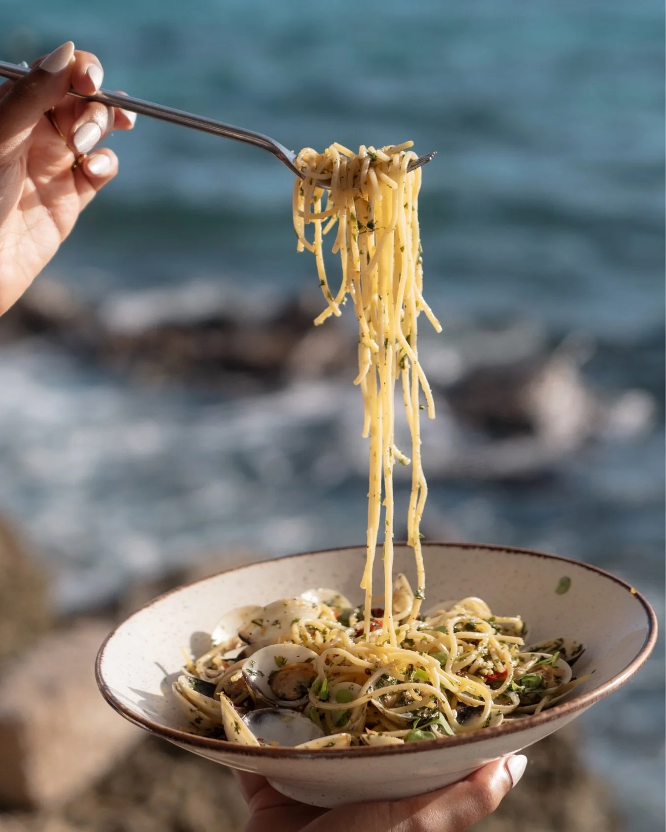 Pasta tastes better this close to the water. Especially when there&rsquo;s seafood involved, our pasta vongole! 🤍