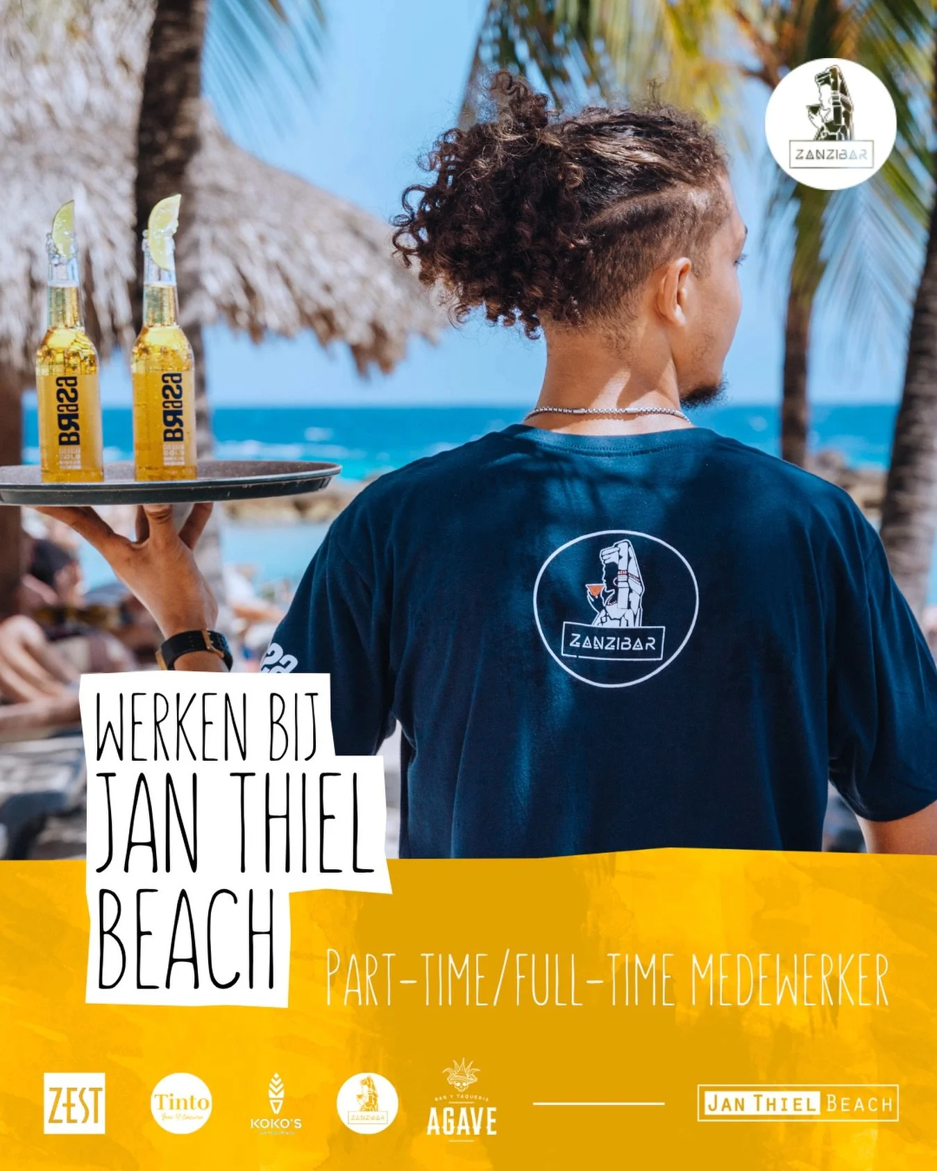 Zin in een horeca-avontuur op een tropische hotspot? 🌴

Bij Zanzibar op Jan Thiel Beach werk je met je voeten in het zand en de Caribische zee als uitzicht. 🌊

Ben jij die energieke horecakanjer die houdt van tempo &eacute;n tropische gezelligheid?