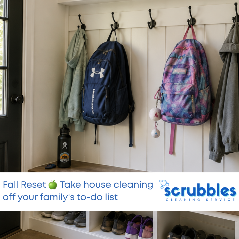 Mudroom entry with shoes and backpacks for home cleaning by Scrubbles Port Orchard