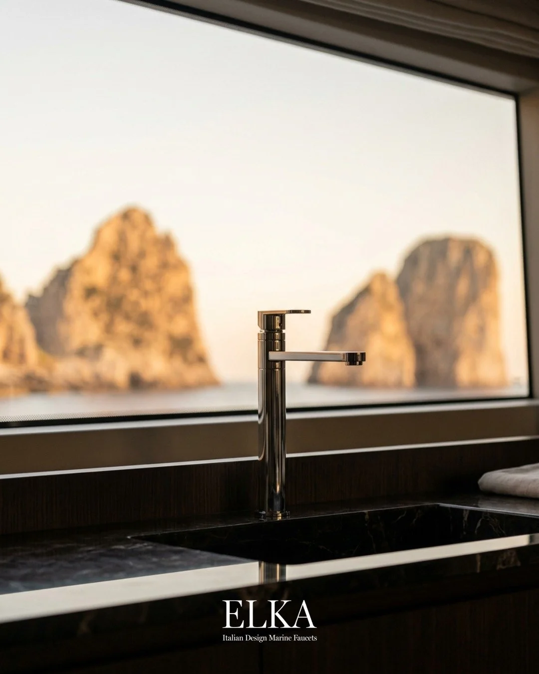The grace of a single line. Against the Faraglioni of Capri, in the last gold of the day, Elle holds its poise &mdash; polished steel, refined proportions. Discreet. Precise. On board.

#elkadesign  #elle  #yachtinteriors  #marinedesign  #madeinitaly