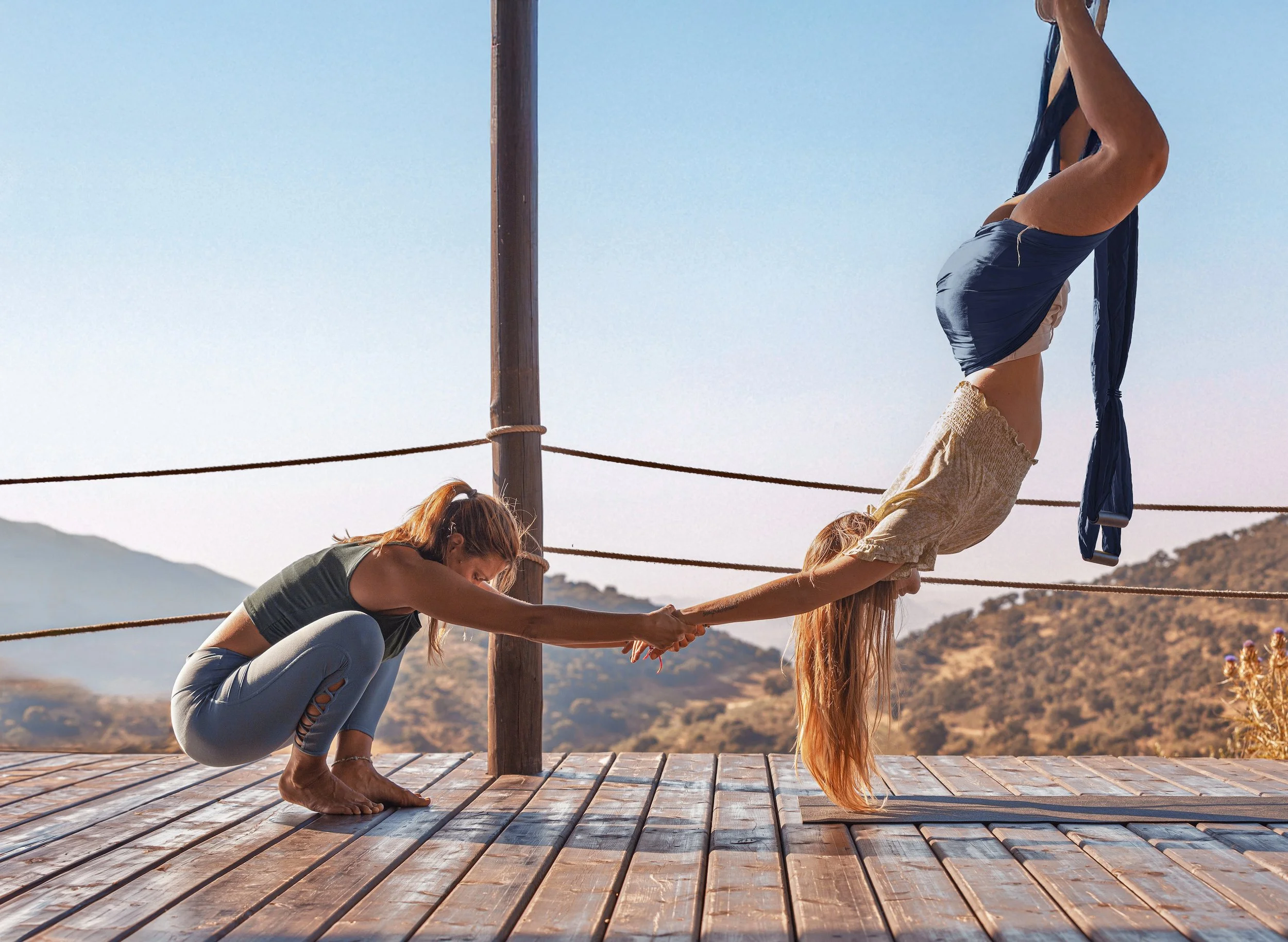 Aerial yoga at Finca La Donaira Spain