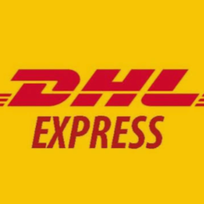 DHL Express logo with yellow background and red text.