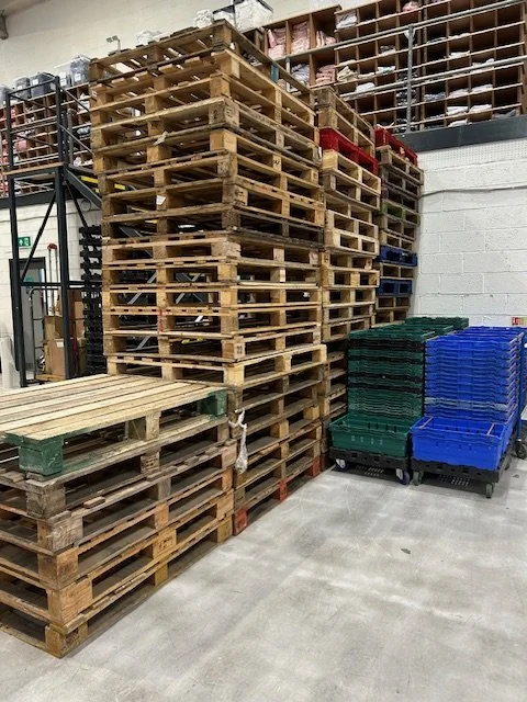 Pallets of stock in our Thame warehouse