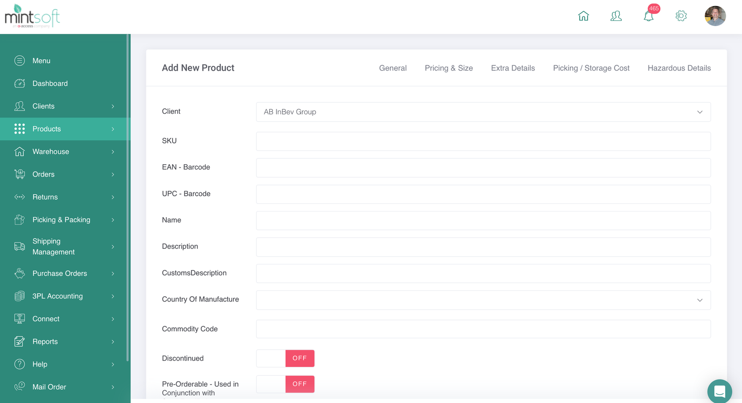 Managing products in the Scale 3PL client portal