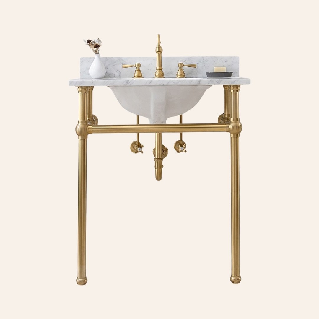 Integrating an open vanity into your bath design not only enhances the sophistication of the space but also allows your wall features to stand out and become a focal point as well!