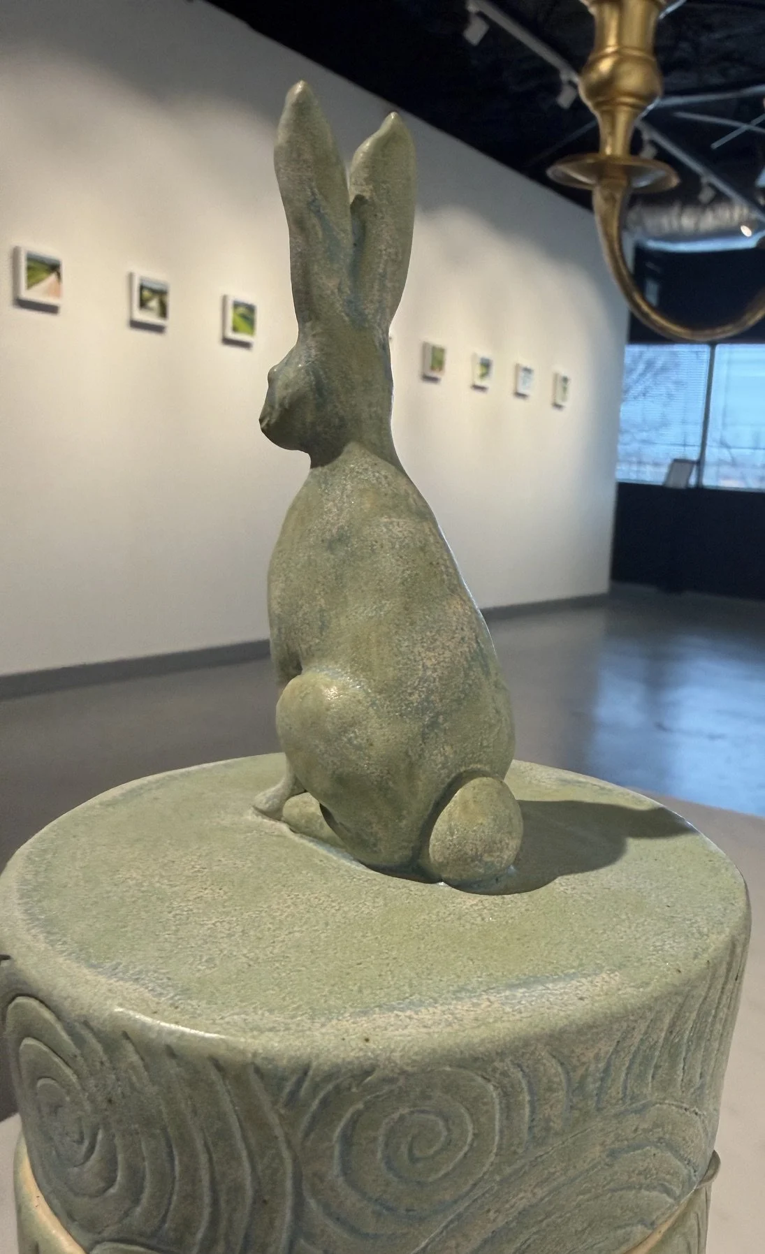rabbit sgraffito ceramic lidded vessel