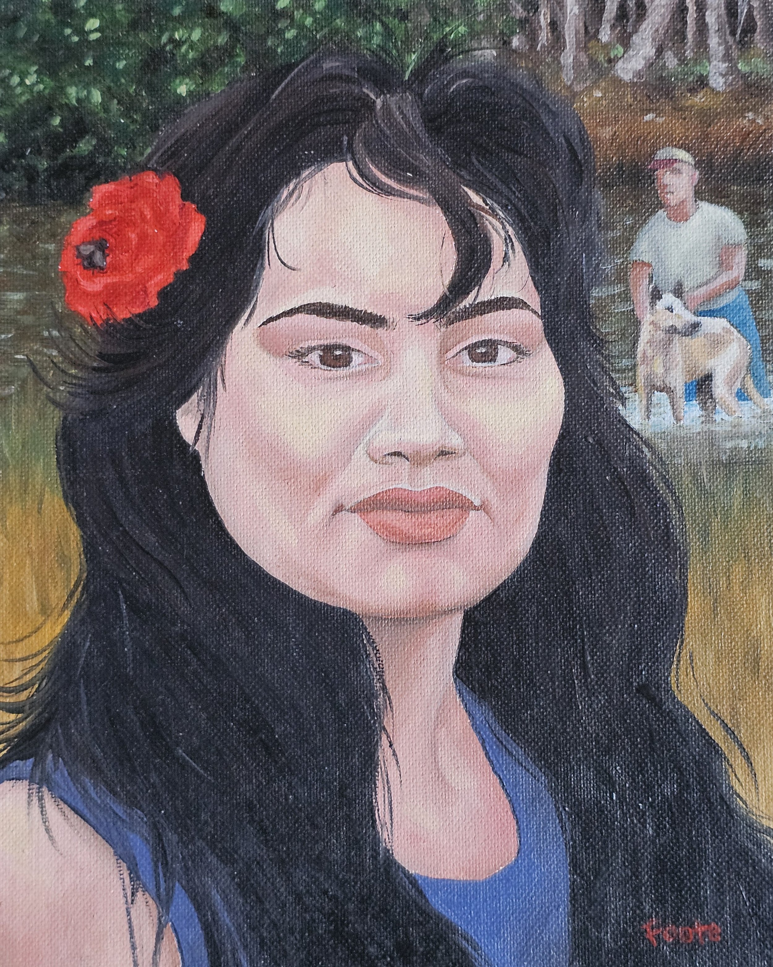 Portrait of a woman with flower / Oil on Canvas / 8 x 10"