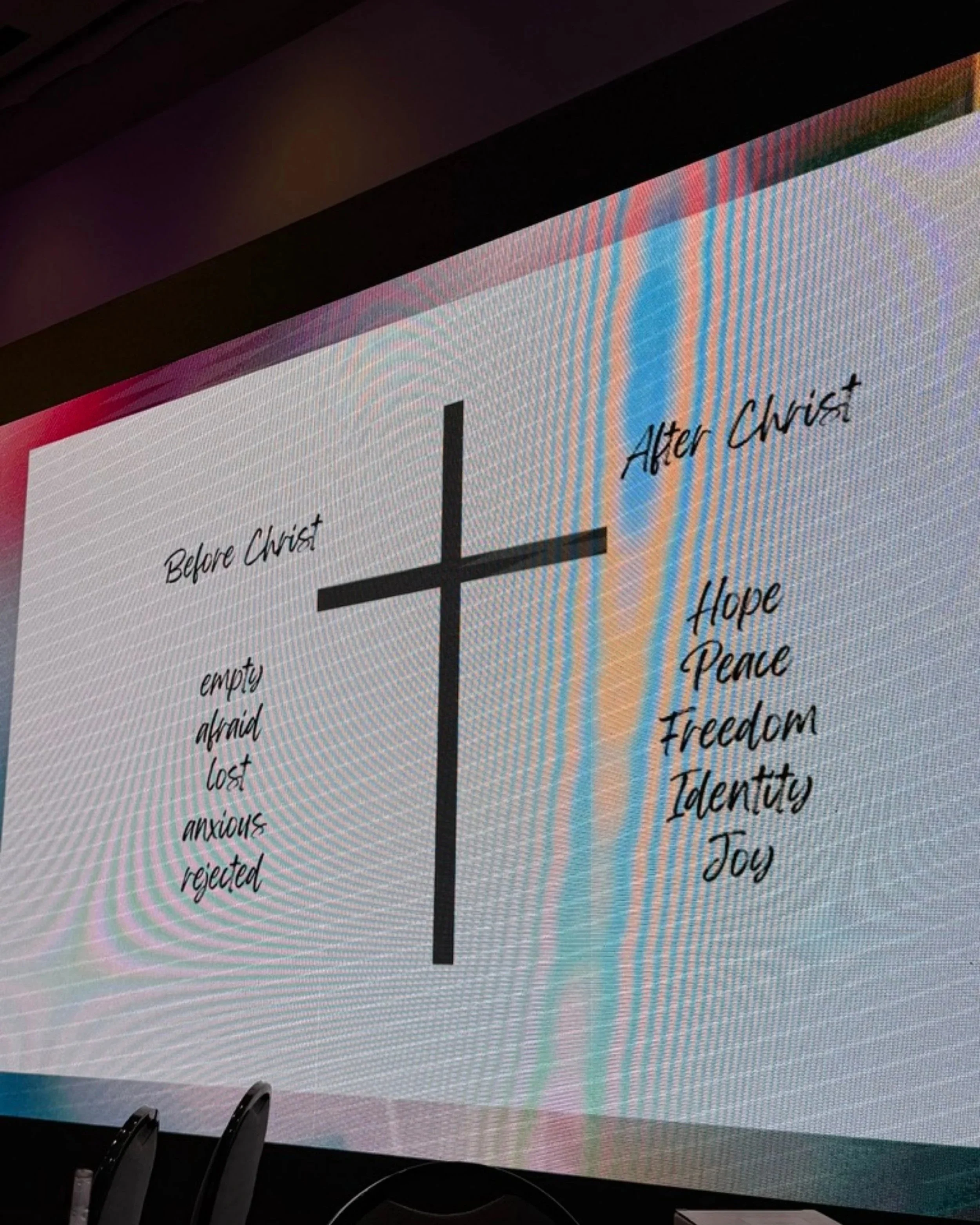 A "Before Christ, After Christ" teaching slide shown at She Speaks Conference.