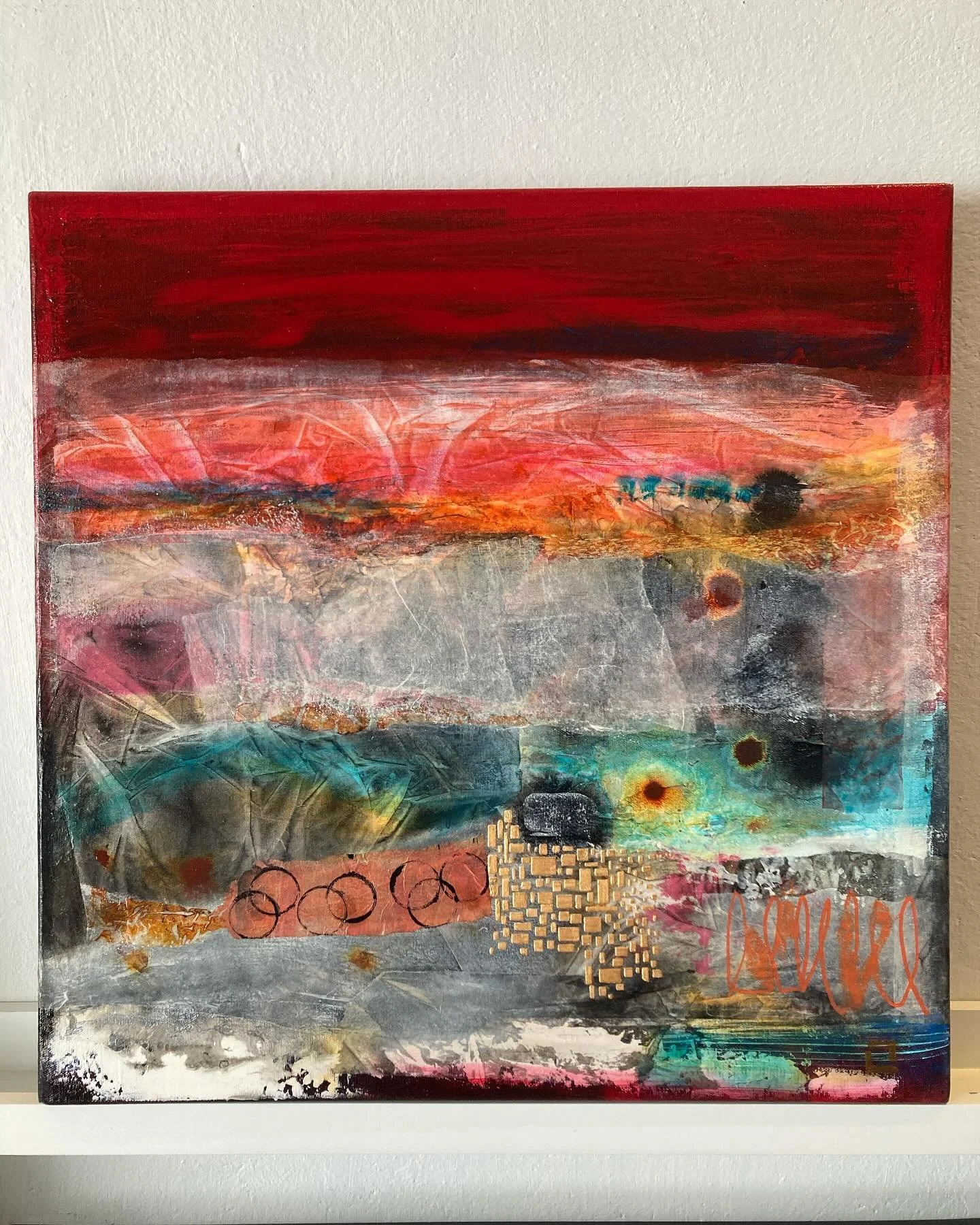 &ldquo;Heatwave&rdquo; - 20&rdquo; x 20&rdquo; Acrylic and Collage on Canvas.  Off to the framer today!
