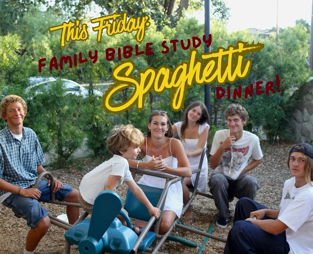 This Friday is our monthly Family Bible Study! Join us at OPC from 5-7 PM for a spaghetti dinner 🍝😋Childcare will be provided and make sure to RSVP to Tami at tami@ojaipc@org
