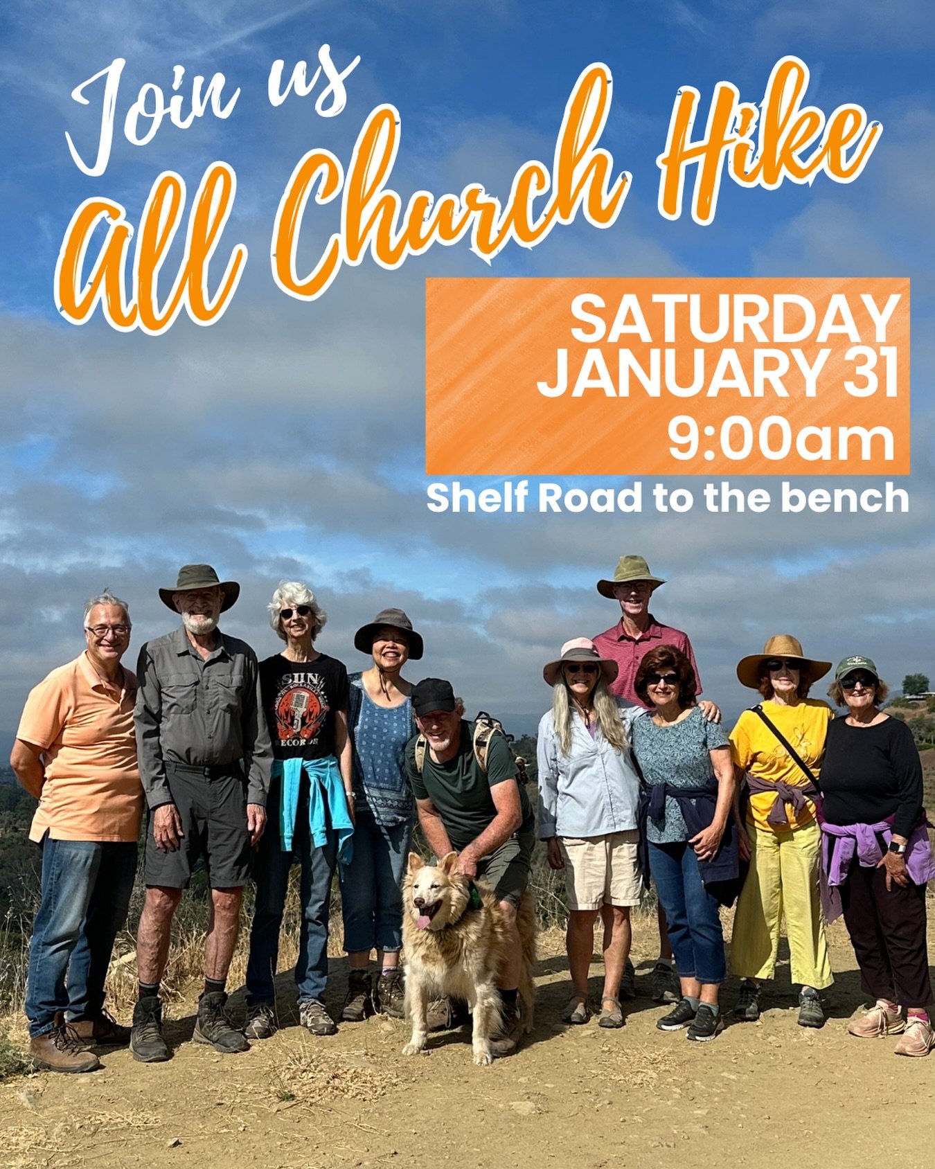 This Saturday is our monthly all church hike! Grab your sunscreen and outdoor shoes and come join us in the hills! Reminder: the hikes will be taking place the last Saturday of each month