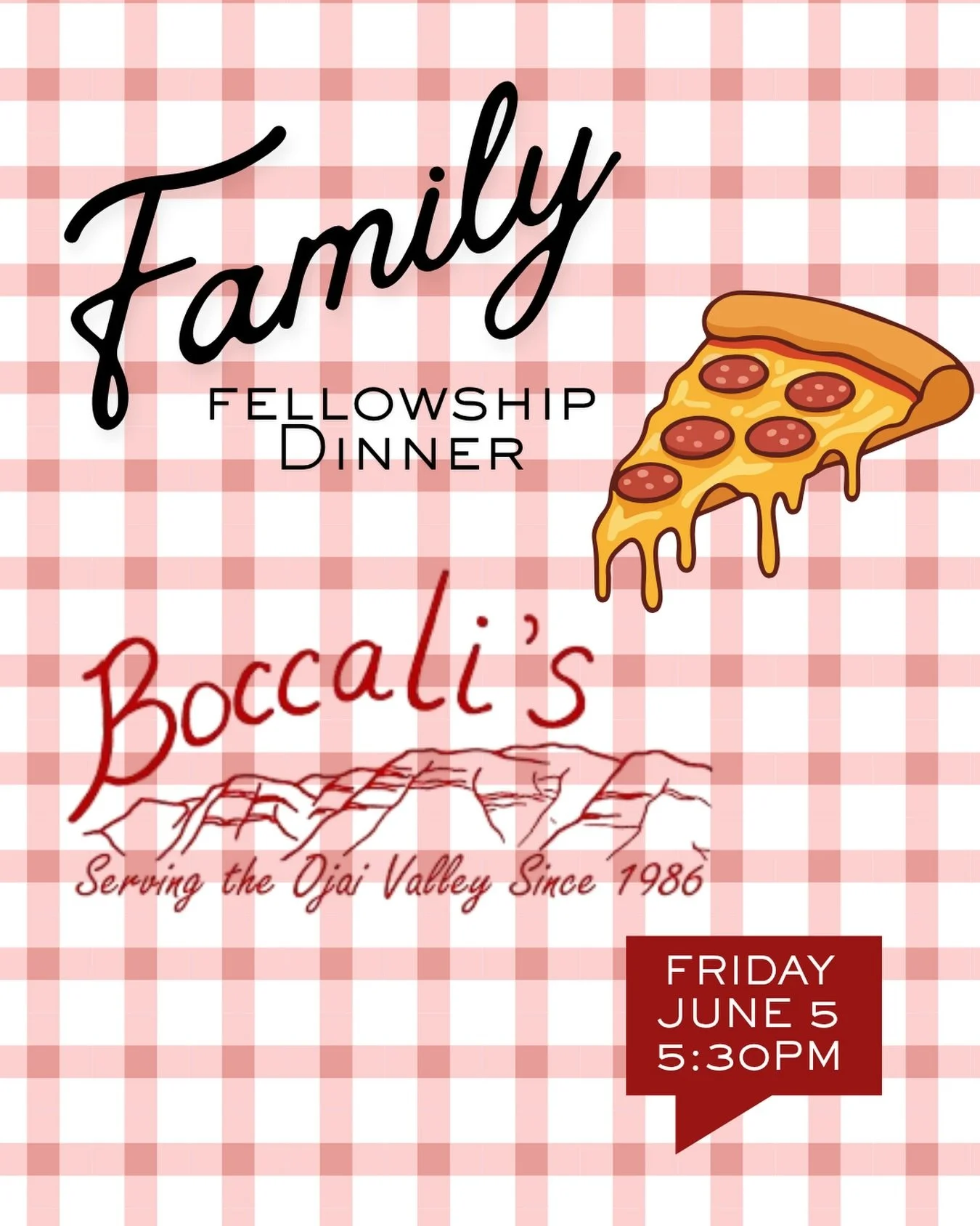 We&rsquo;re getting together on the grass at Bocali&rsquo;s for some good Italian food and fun! Come join and bring your family friends 🌟🍕