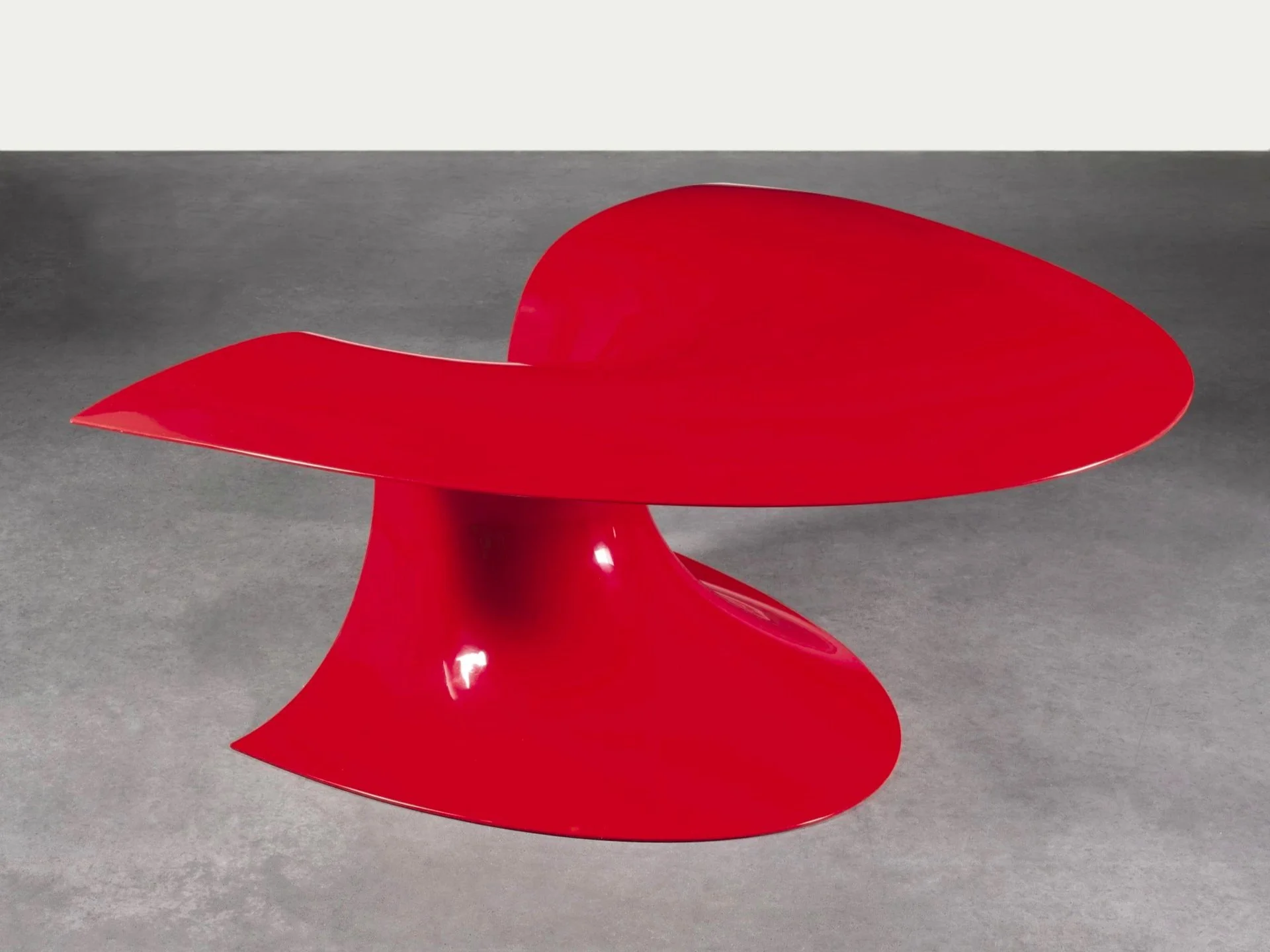 3D printed red lacquered half table by Assa Ashuach.