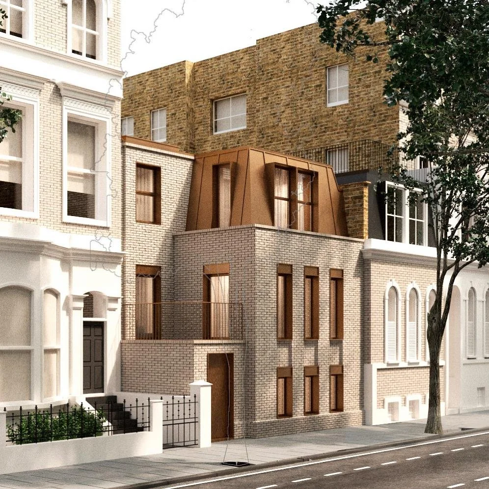Exterior render of a new-build family home in a London residential neighbourhood, we are currently managing the construction phase of this project.