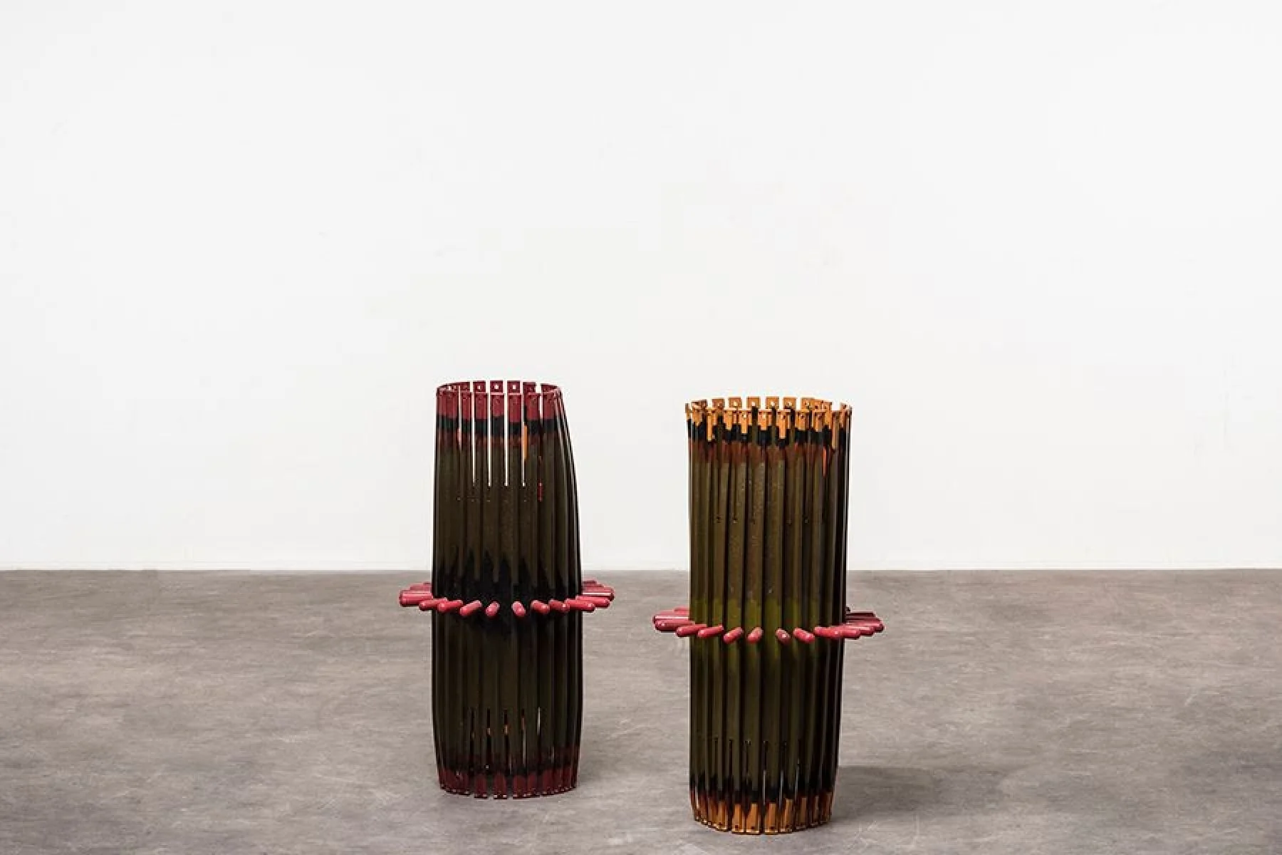 Photo of two cylindrical rubber 'Alda Lamps' designed by gaetano pesce.