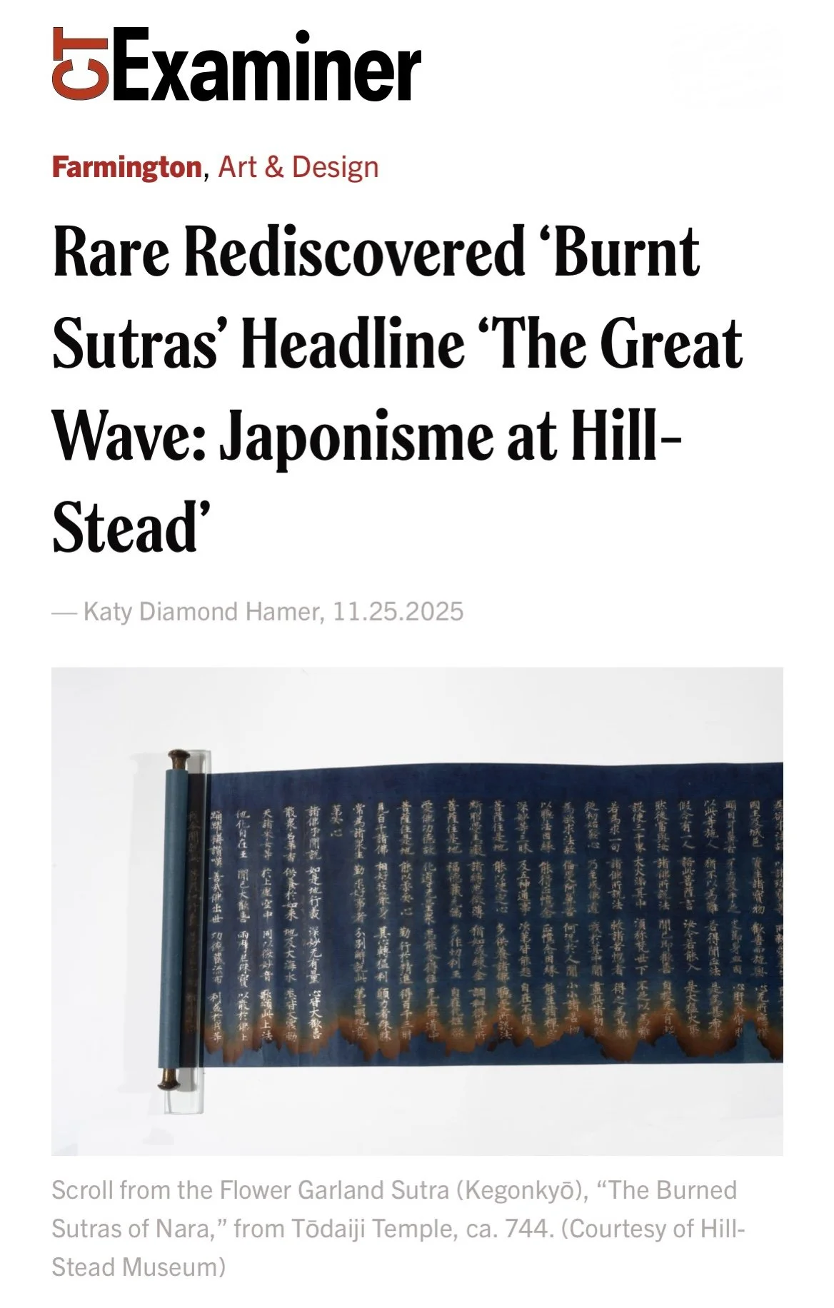 CT Examiner: News, Burnt Sutras at Hill-Stead Museum 