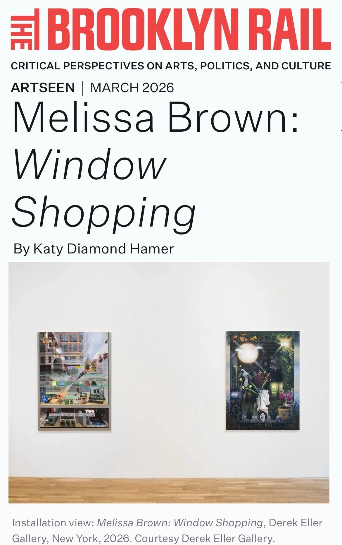 Review of Melissa Brown: Window Shopping at Derek Eller for The Brooklyn Rail