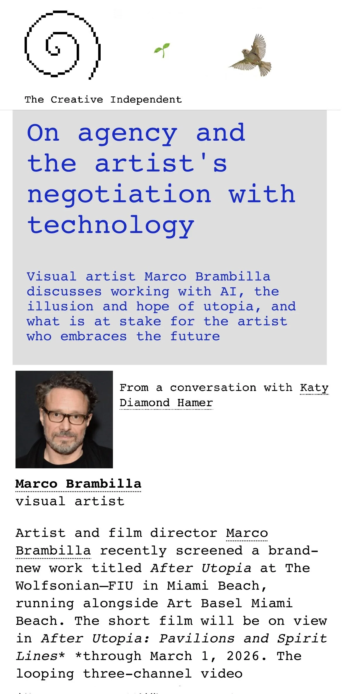 The Creative Independent, Interview with Marco Brambilla 