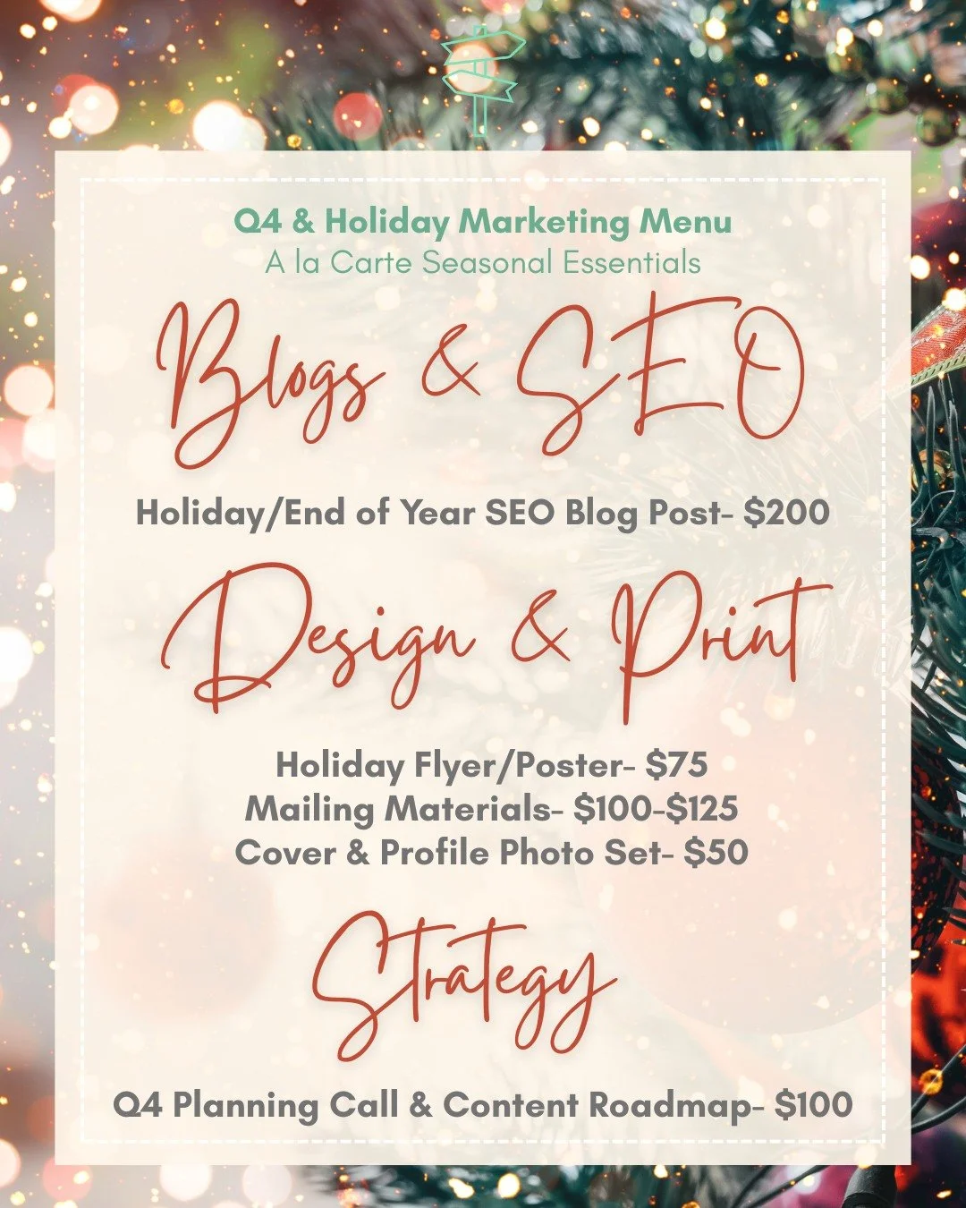 The end of the year is the perfect time to refresh your marketing, and our A La Carte Seasonal Essentials from the Q4 &amp; Holiday Marketing Menu make it simple to choose exactly what you need.

Whether you&rsquo;re looking to boost visibility with 