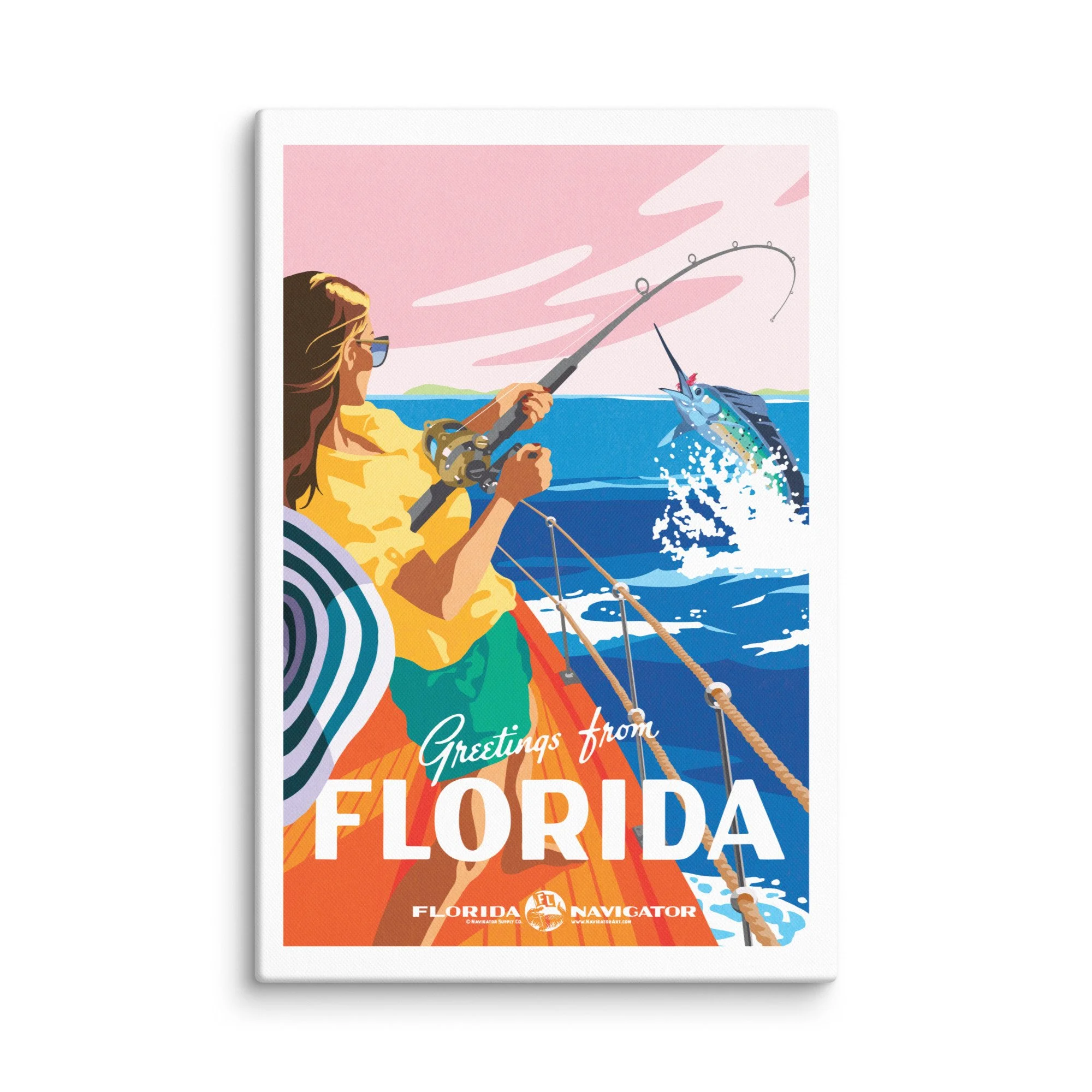 Greetings from Florida - Deep Sea Fishing - Canvas