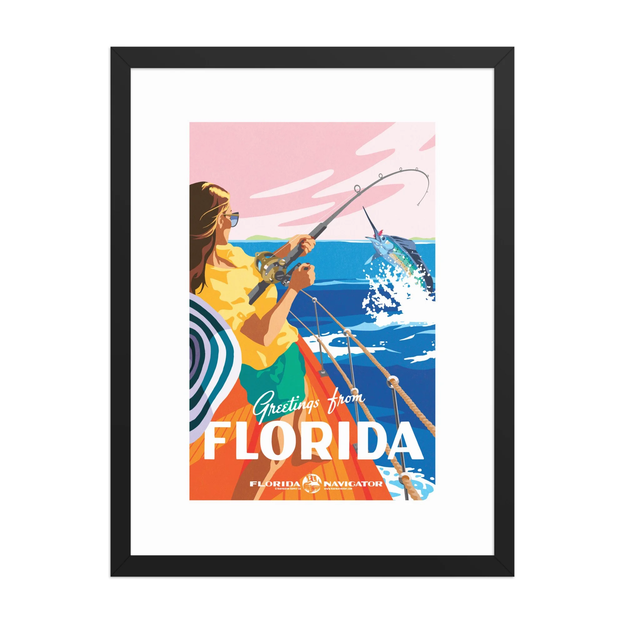 Greetings from Florida - Deep Sea Fishing - Framed Print
