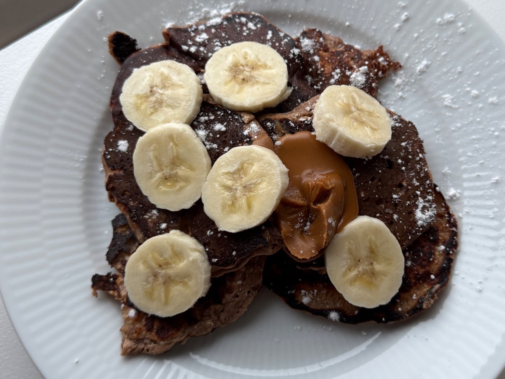 Chokolade protein banan pandekager  