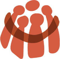 An abstract illustration of a group of figures hugging