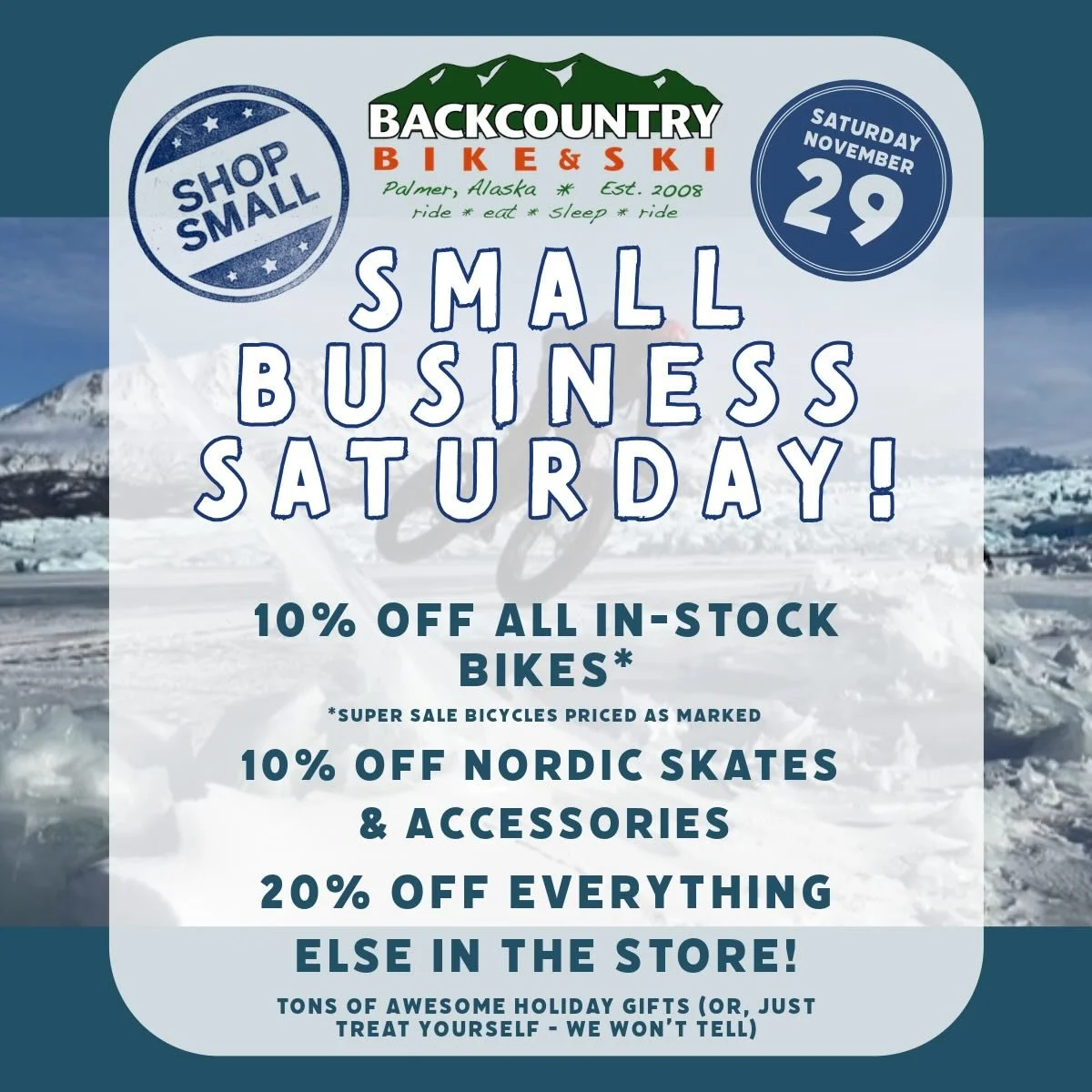 Happy Thanksgiving to all of Backcountry&rsquo;s friends and family! We appreciate all of your support and kindness. We&rsquo;ll be open for Small Business Saturday on November 29th! Come by and snag some sweet deals.