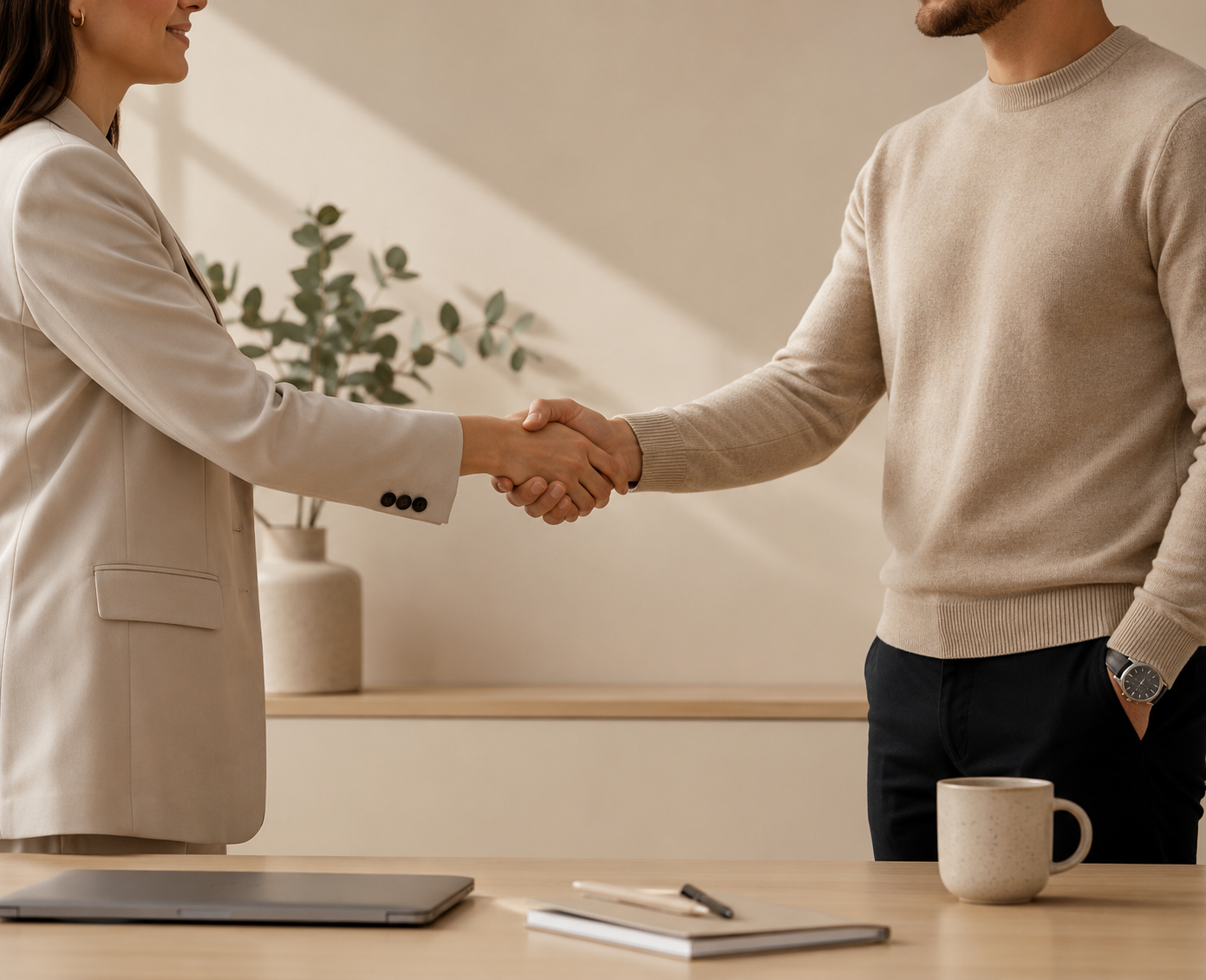 Business owners shaking hands during a professional consultation