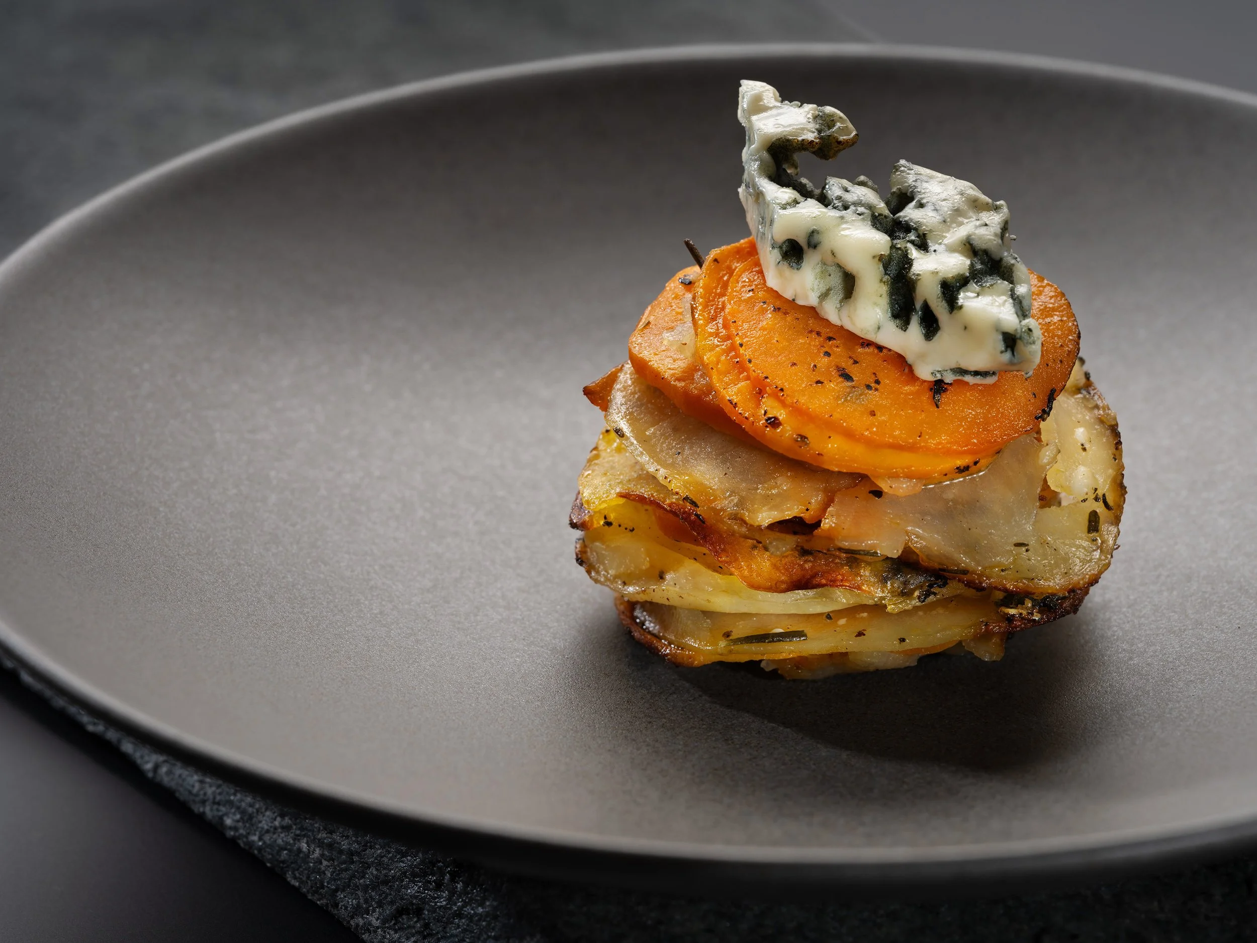 Potatoes & Yams Topped with Blue Cheese