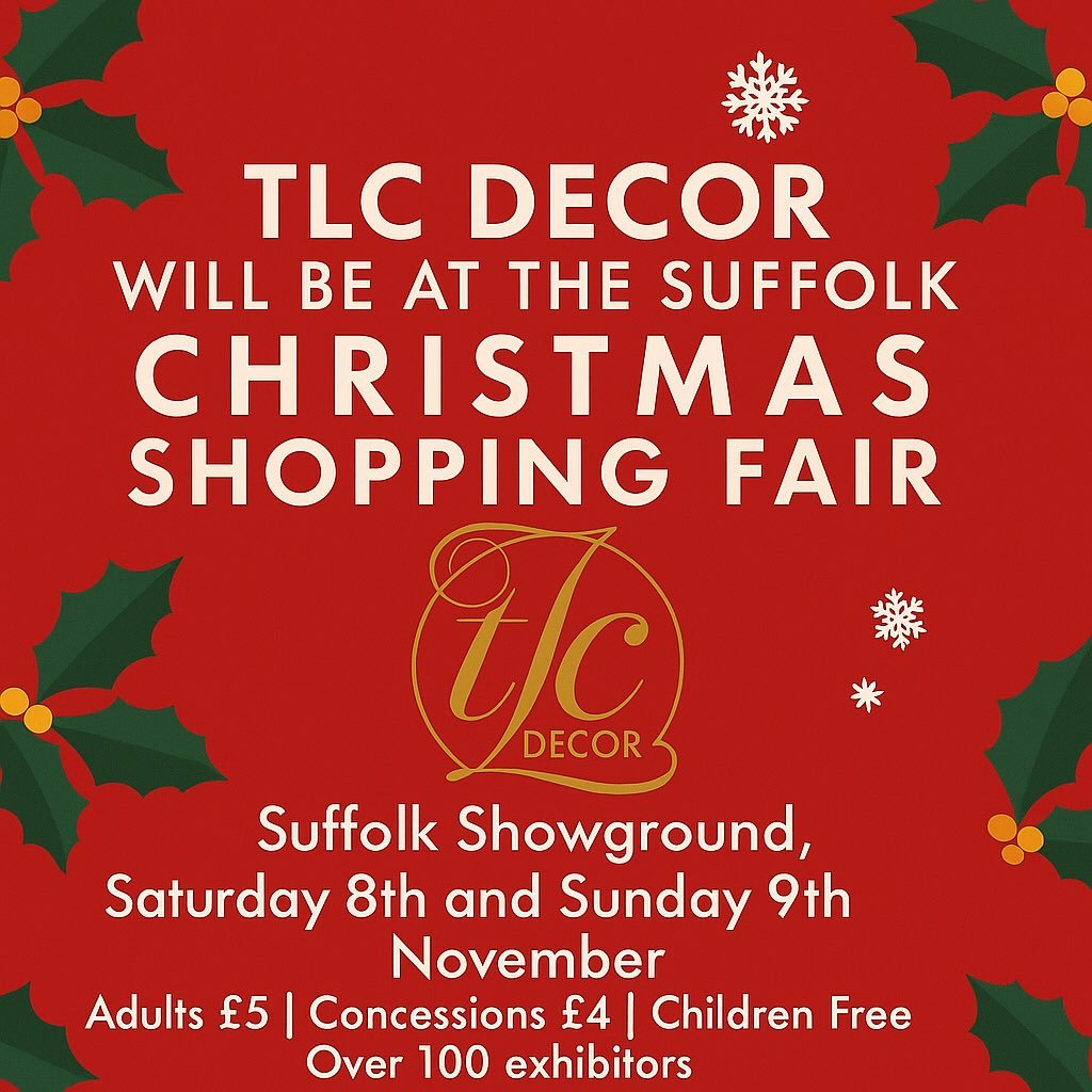 🎄✨ TLC Decor is heading to the Suffolk Christmas Shopping Fair! ✨🎄
Join us on Saturday 8th &amp; Sunday 9th November at the Suffolk Showground for a festive weekend packed with over 100 incredible exhibitors!
We&rsquo;ll be bringing a full range of