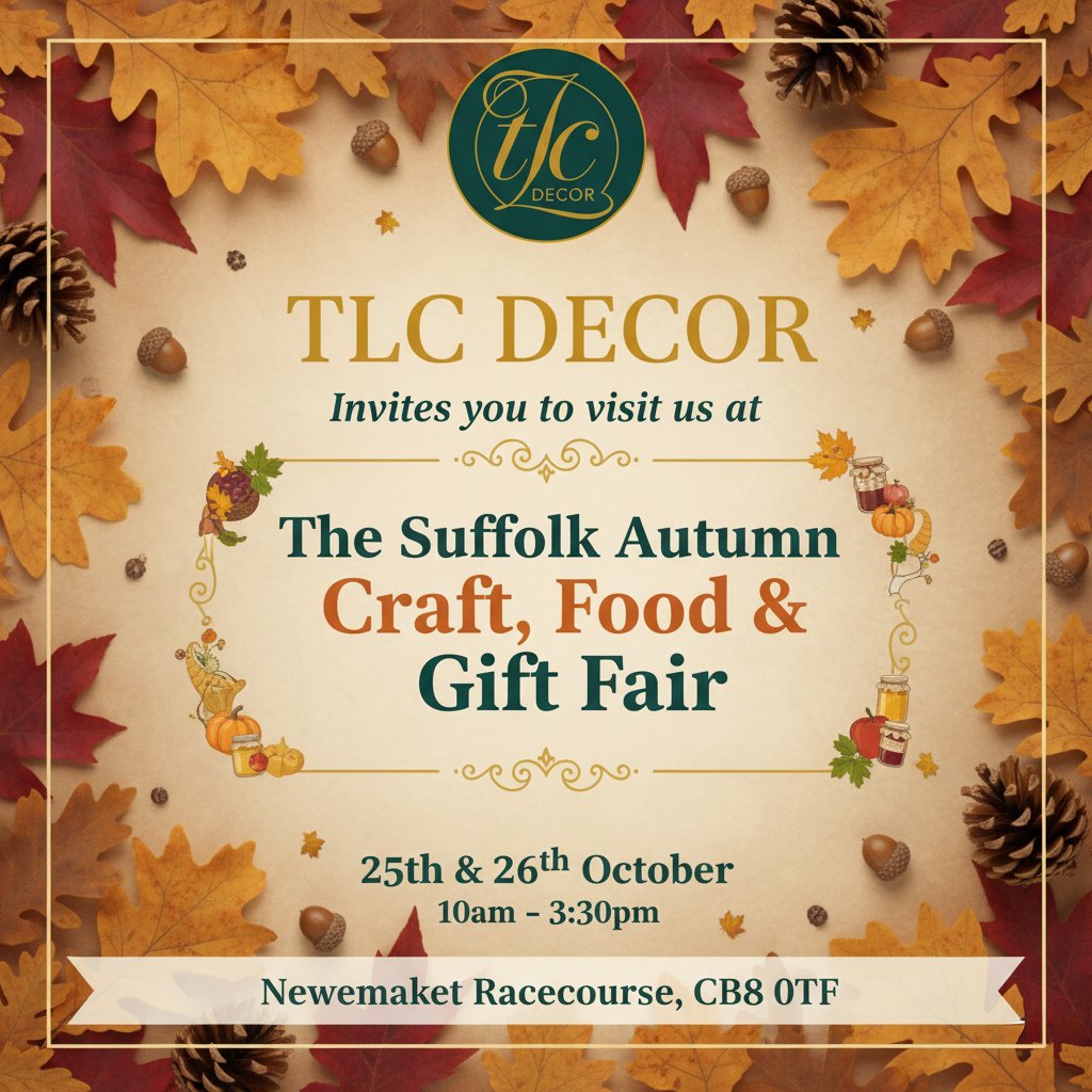 Here's to our first show of the season! TLC Decor would be delighted to see you at our stand at The Suffolk Autumn Craft, Food and Gift Fair this weekend, open from 10 - 3:30pm, see our new 2025 selection of festivities for your home! #christmas #chr