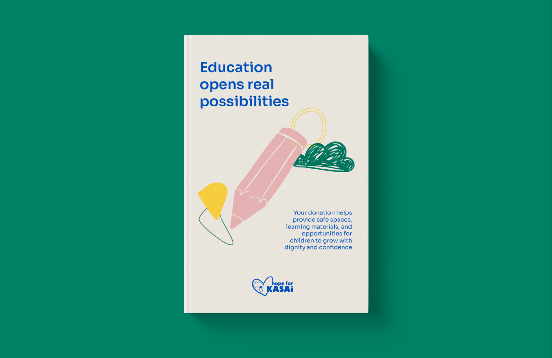 Hope for Kasai brochure on a green background