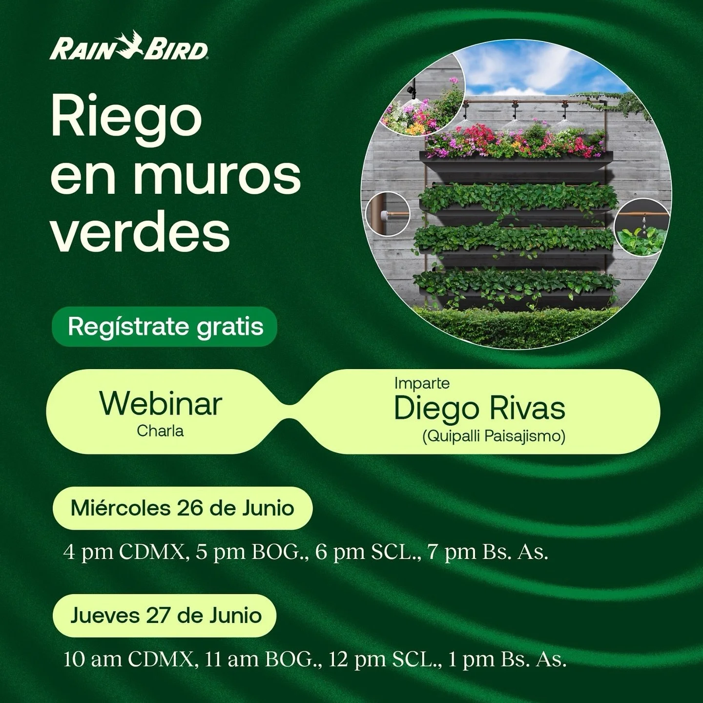 Acomp&aacute;&ntilde;anos a este webinar que impartir&aacute; nuestro CEO de Quipalli Paisajismo. 

Liga de registro: https://zoom.us/webinar/register/WN_vG19EImzRoufdSPbec1_KA 

#murosverdes #landscape